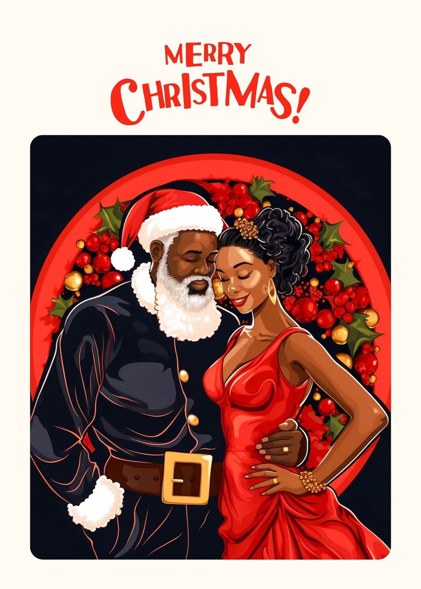 Digital Download: Santa And Wife Christmas Foldable Card - greeting cards - Instant download - Afro cards - Black art