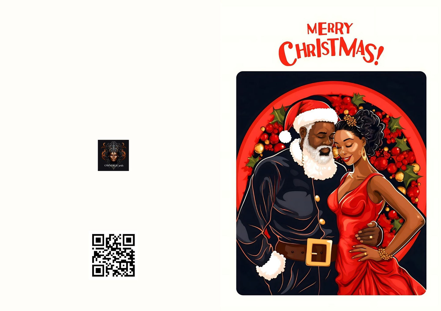 Digital Download: Santa And Wife Christmas Foldable Card - greeting cards - Instant download - Afro cards - Black art