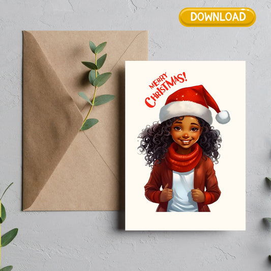 Merry Christmas Foldable Card - greeting cards - Instant download - Afro cards - Black art