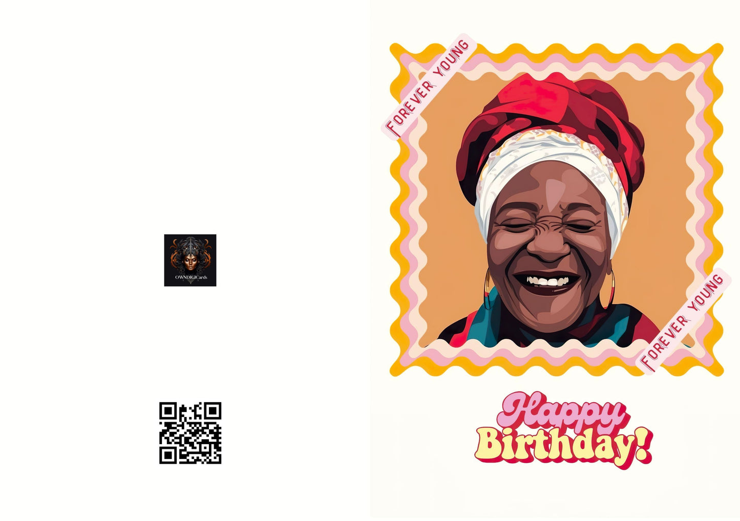 Digitale download Afro Black Art verjaardagskaart Forever Young-unieke en feestelijke groet - 5x7 afdrukbaar - wenskaarten