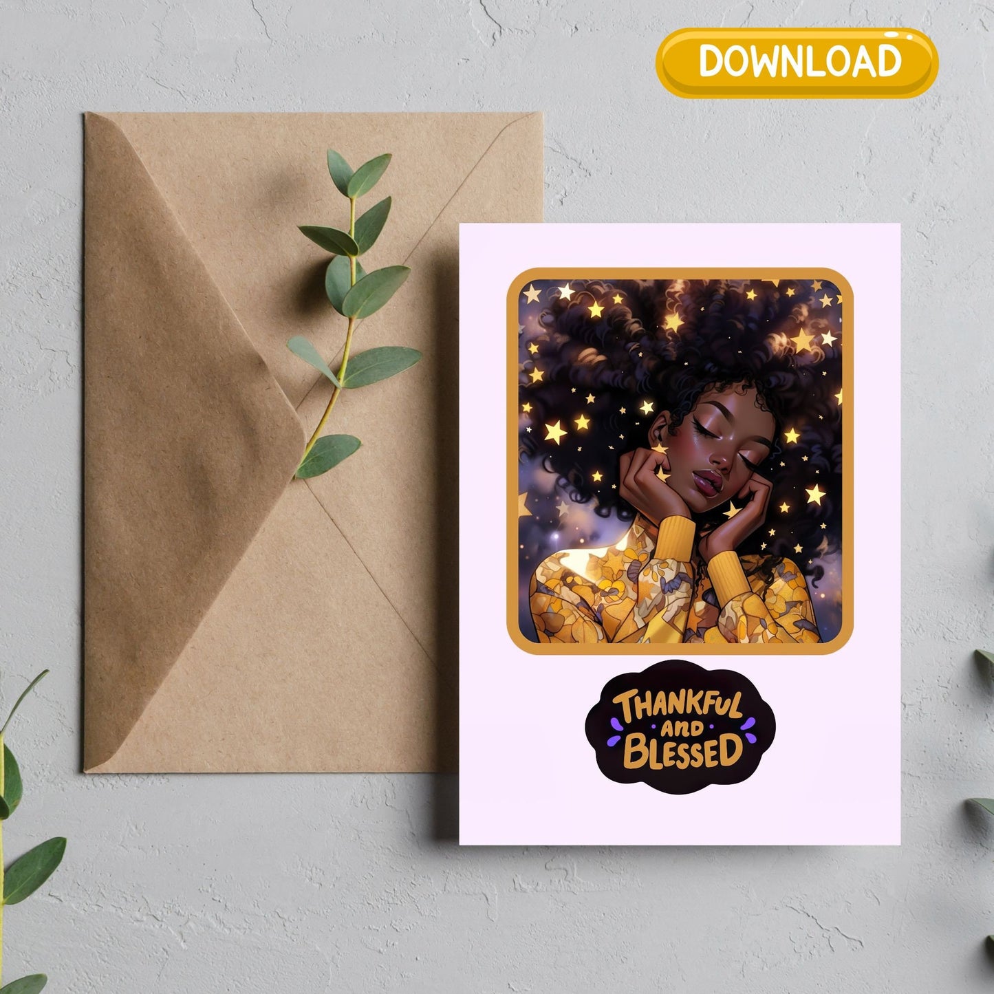 Express Gratitude with Style: Instant Download Afro-Inspired Foldable Greeting Card