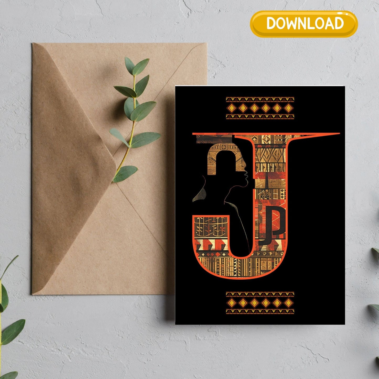 Unique Afrocentric Digital Download Initials Greeting Card Letter"J" – Personalized Ethnic Design for Memorable Moments - Greeting Cards