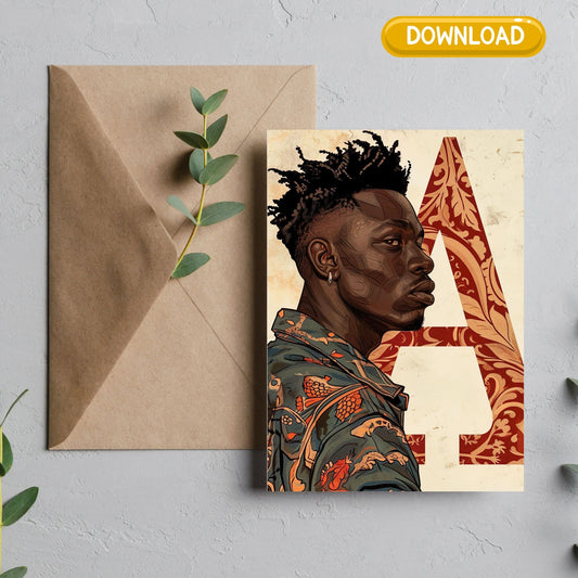 Unique Afrocentric Digital Download Initials Greeting Card Letter"A" – Personalized Ethnic Design for Memorable Moments - Greeting Cards
