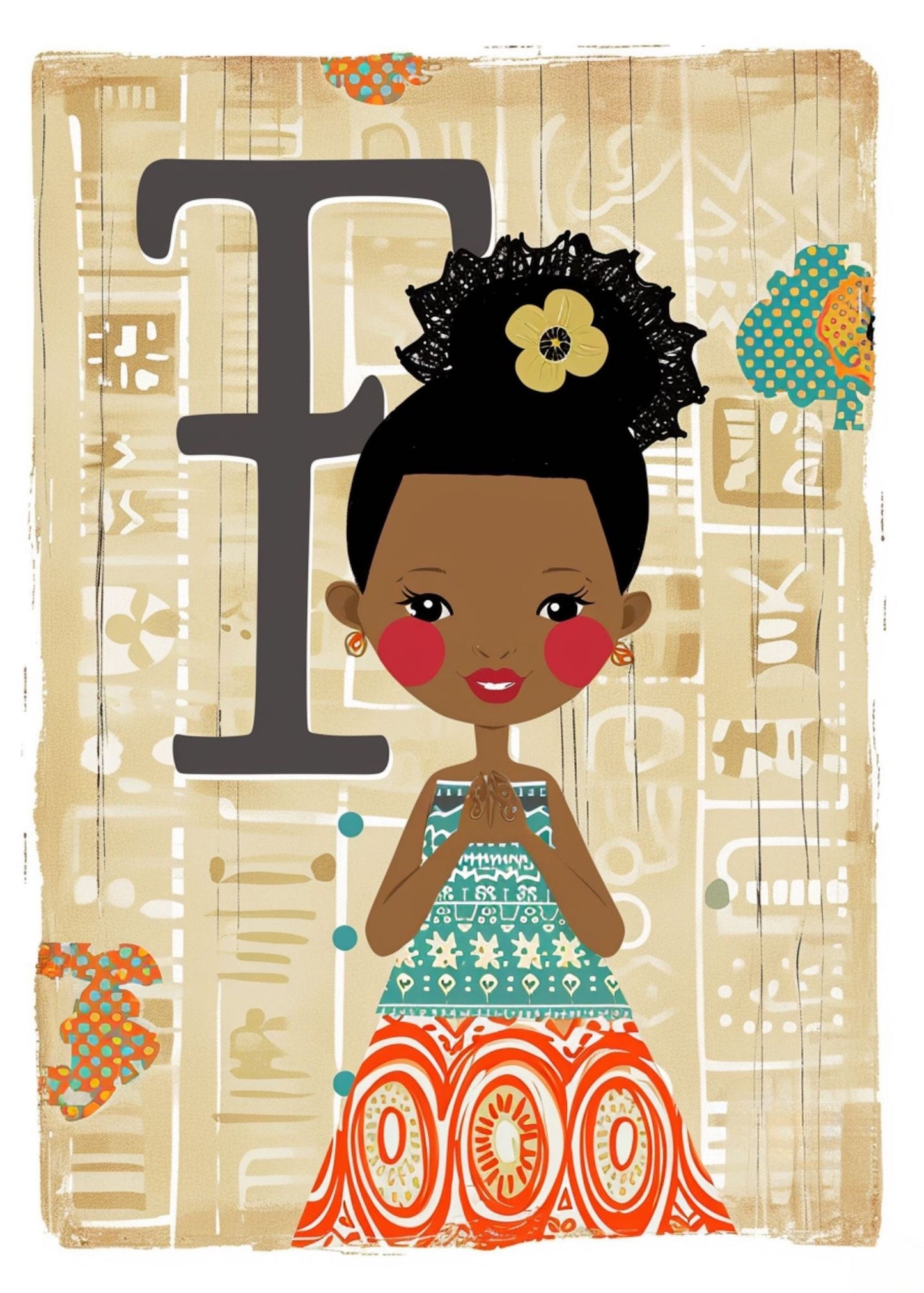 Unique Afrocentric Digital Download Initials Greeting Card Letter"F" – Personalized Ethnic Design for Memorable Moments - Greeting Cards
