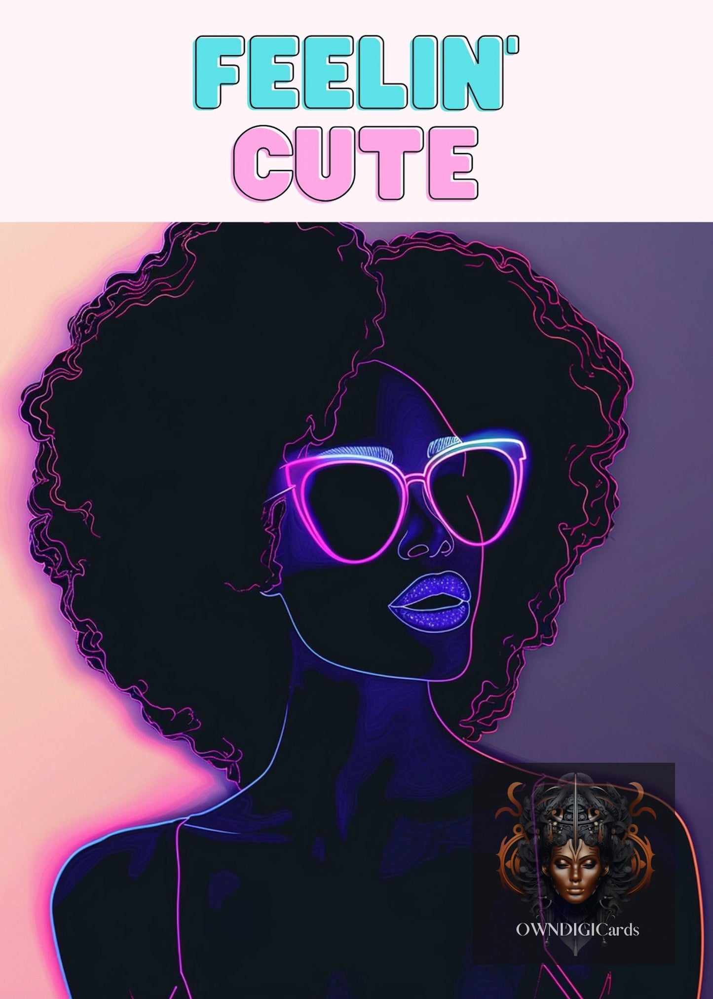 Feelin Cute - Instant Download : Unique Black Art  - Foldable Cards - Afro Art - Greeting Cards - PDF File - Print at Home