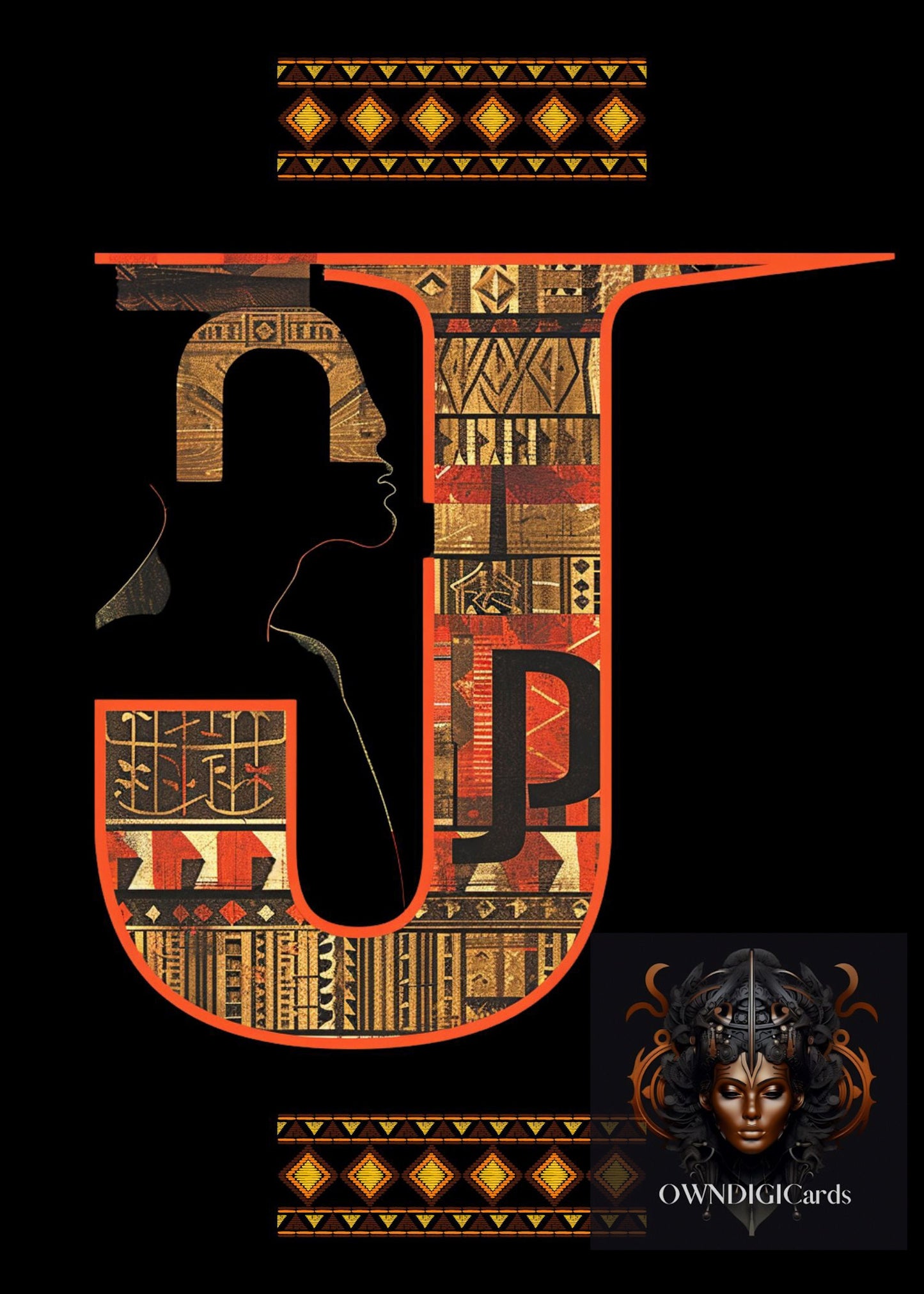 Unique Afrocentric Digital Download Initials Greeting Card Letter"J" – Personalized Ethnic Design for Memorable Moments - Greeting Cards