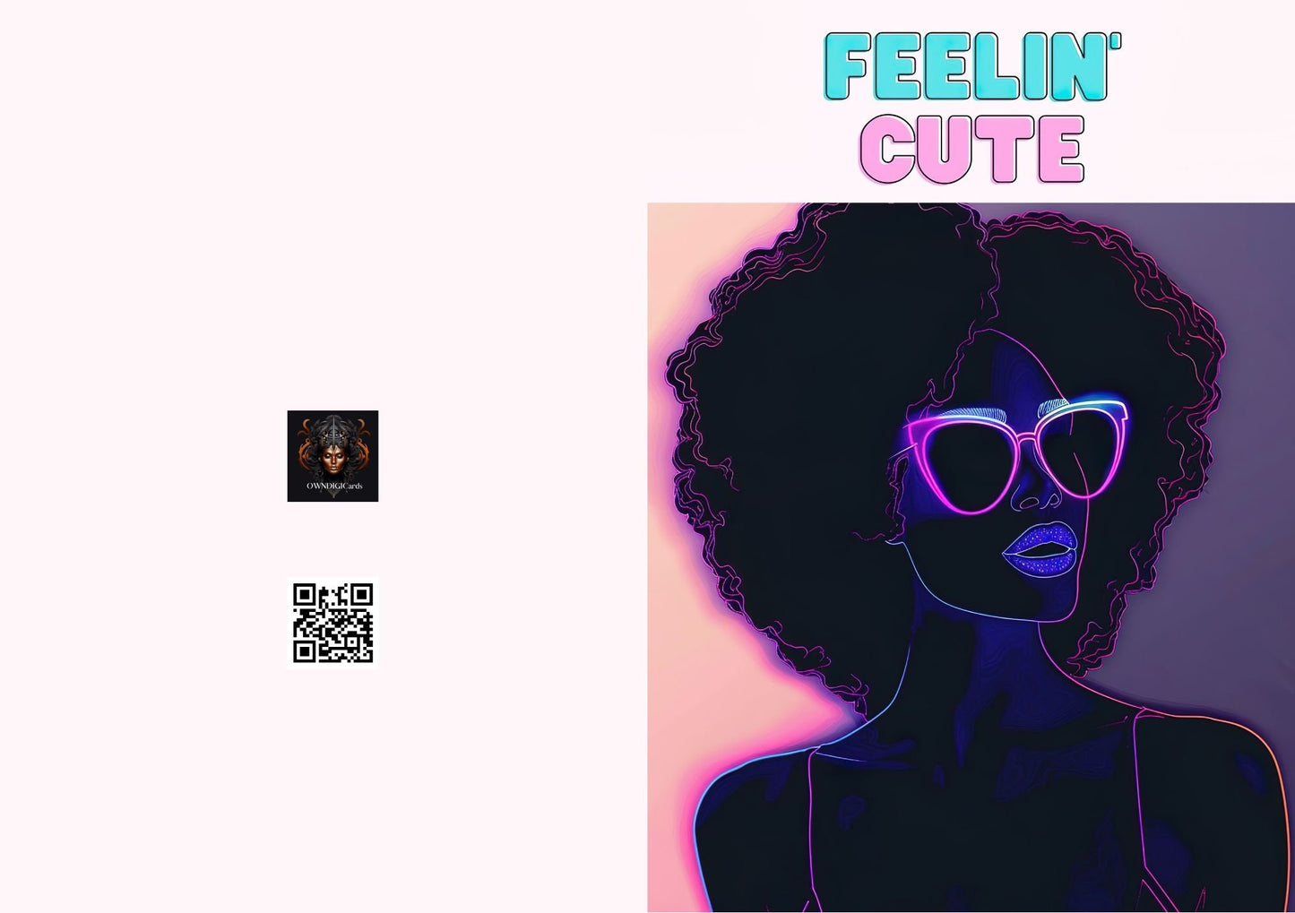 Feelin Cute - Instant Download : Unique Black Art  - Foldable Cards - Afro Art - Greeting Cards - PDF File - Print at Home