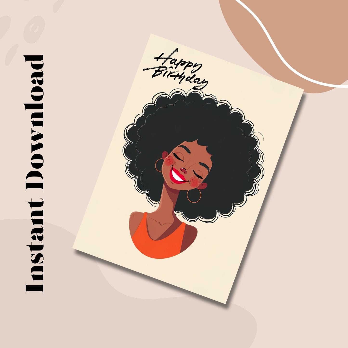 Digitale download Afro Black girl verjaardagskaart 012 - unieke en feestelijke groet - opvouwbaar - PDF-bestand - 5x7 afdrukbaar - cadeau