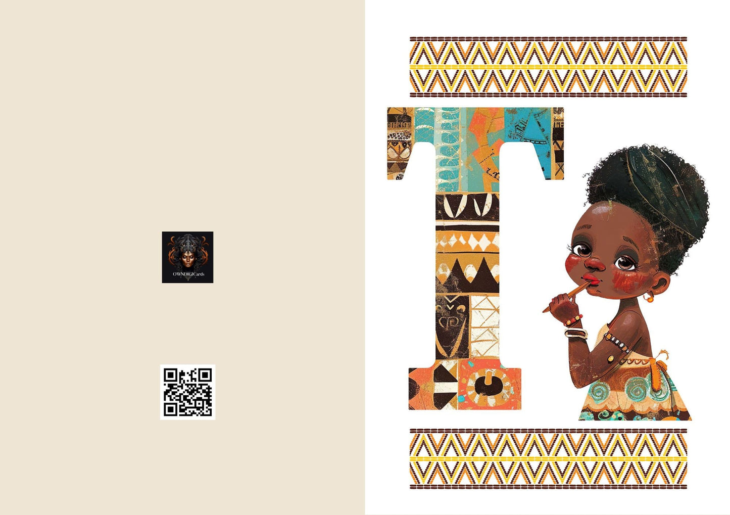 Unique Afrocentric Digital Download Initials Greeting Card Letter"T" – Personalised Ethnic Design - Initials Card - Birthday gift