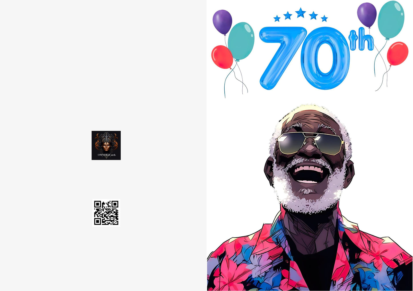 Digital Download Afro Black Art 70th  Birthday Card - Unique and Celebratory Greeting - PDF File -5x7 Printable - Greeting Cards