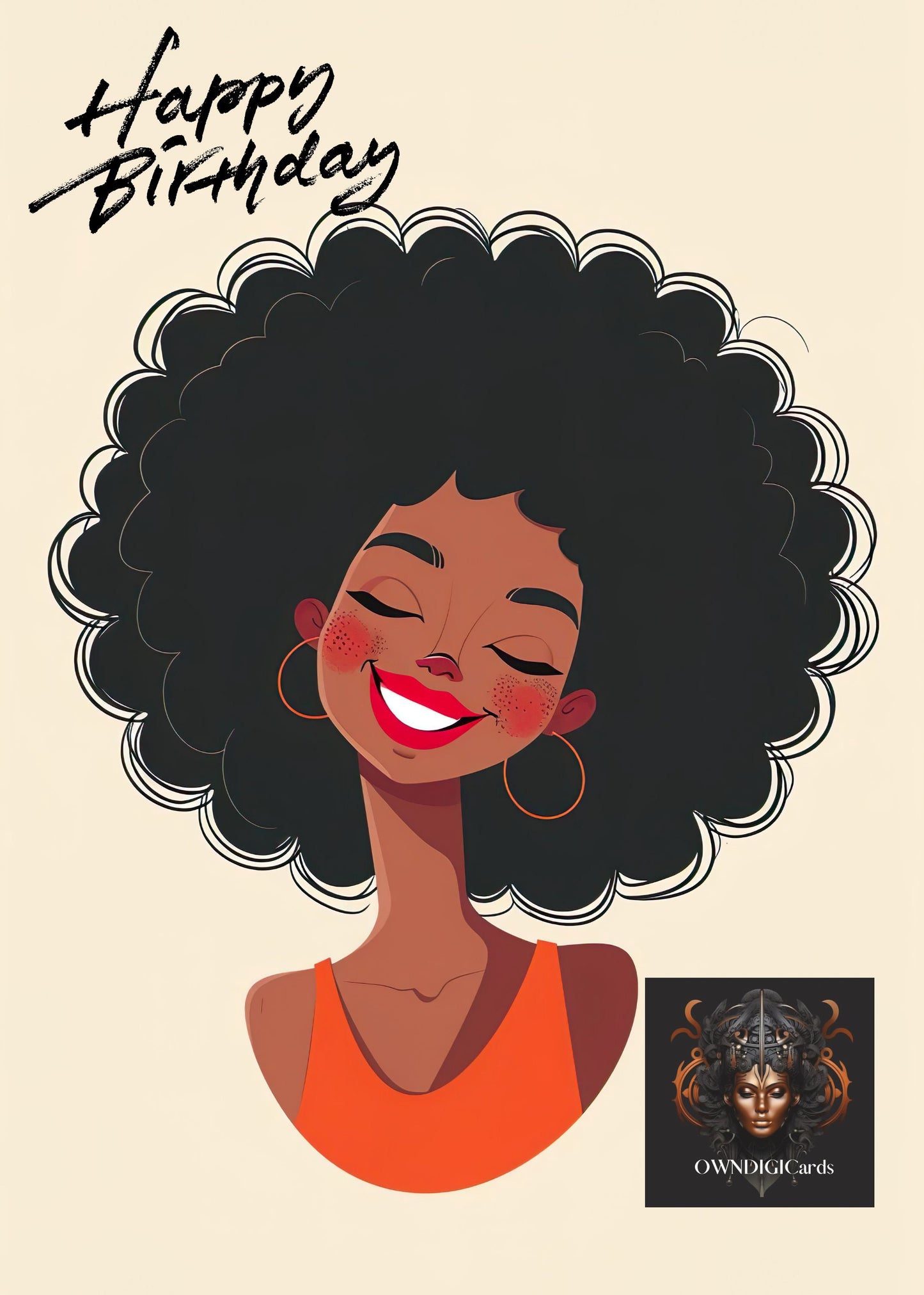 Digitale download Afro Black girl verjaardagskaart 012 - unieke en feestelijke groet - opvouwbaar - PDF-bestand - 5x7 afdrukbaar - cadeau