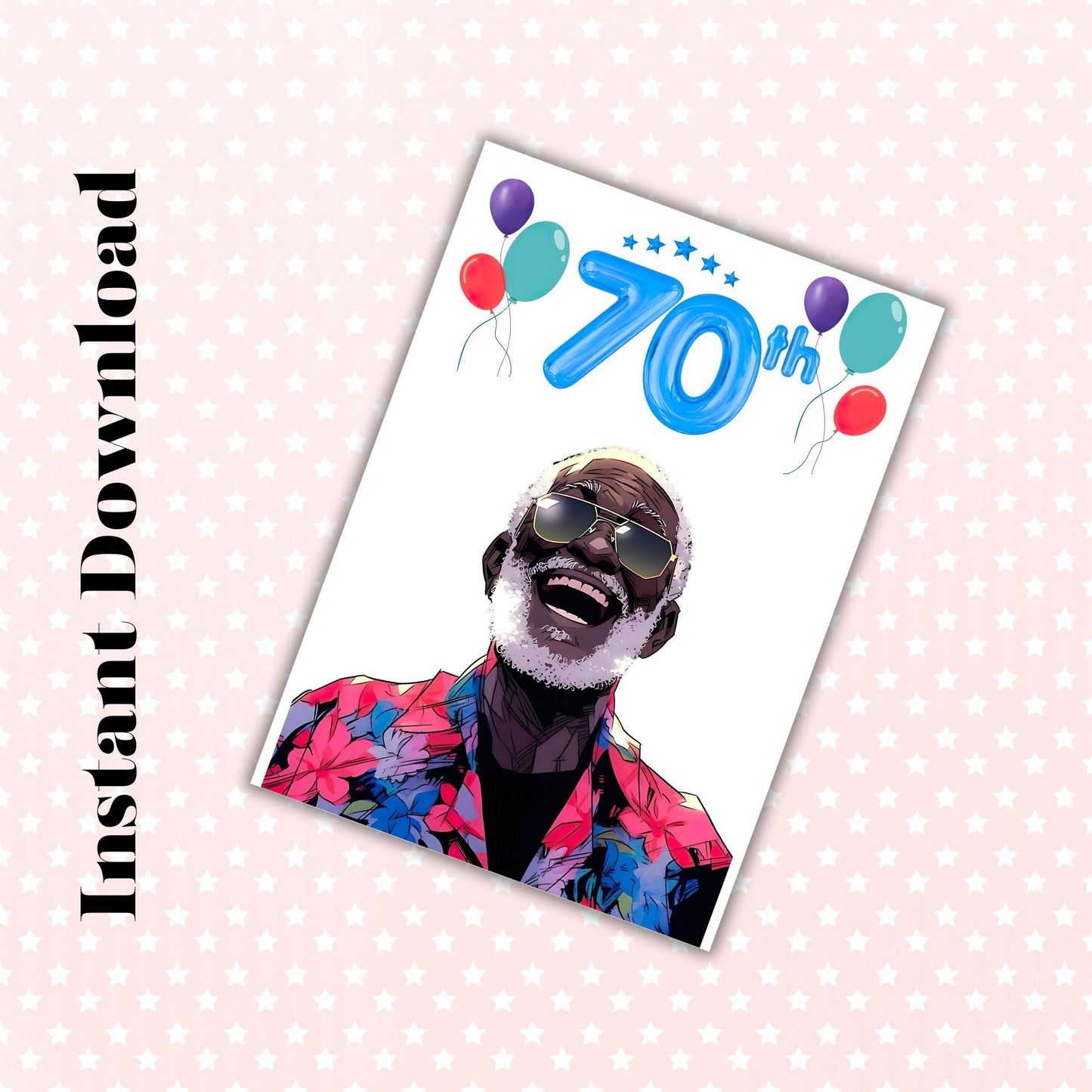 Digital Download Afro Black Art 70th  Birthday Card - Unique and Celebratory Greeting - PDF File -5x7 Printable - Greeting Cards