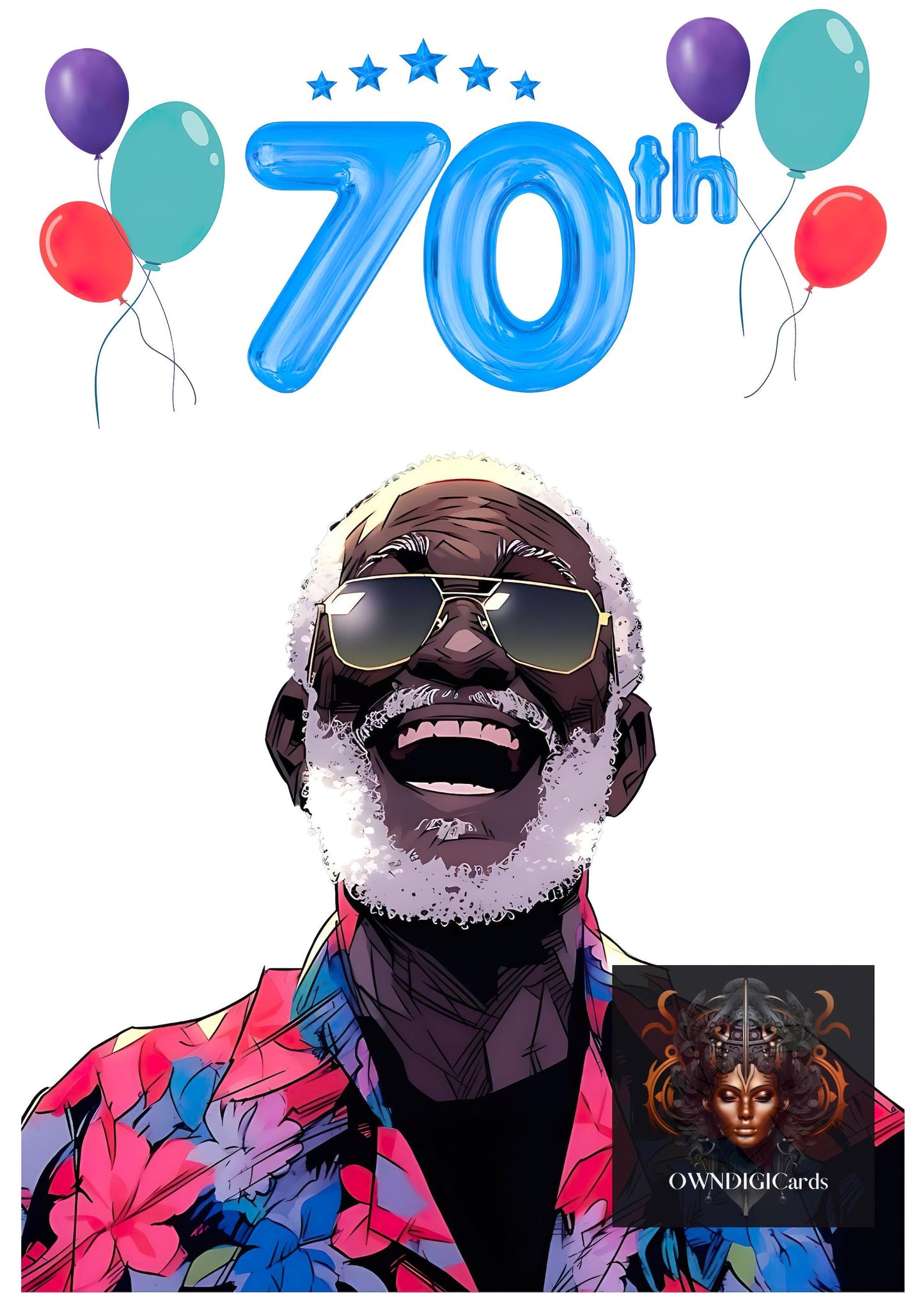 Digital Download Afro Black Art 70th  Birthday Card - Unique and Celebratory Greeting - PDF File -5x7 Printable - Greeting Cards