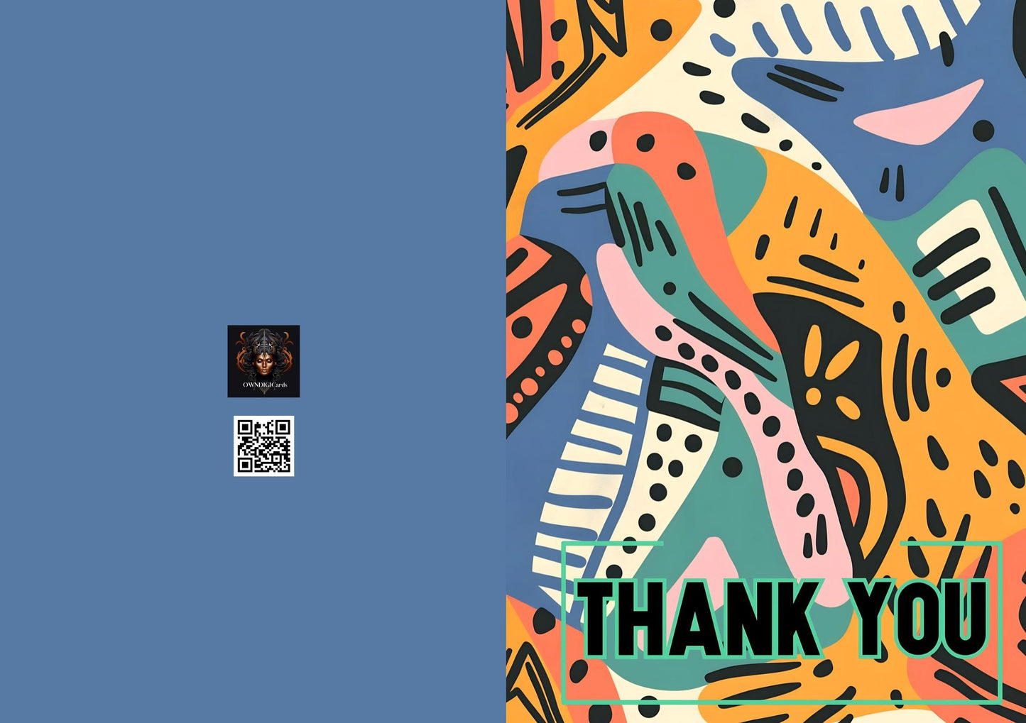 Ethnic Print Digital Download Thank You Card - Instant Printable Art - Greeting Card Decor
