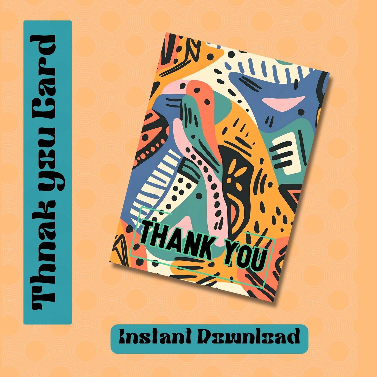 Ethnic Print Digital Download Thank You Card - Instant Printable Art - Greeting Card Decor