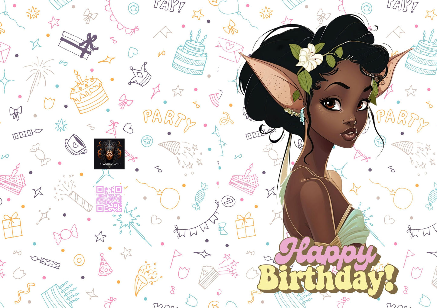 Digital Download Elf Art Birthday Card - Unique and Celebratory Greeting - PDF File -5x7 Printable - Greeting Cards