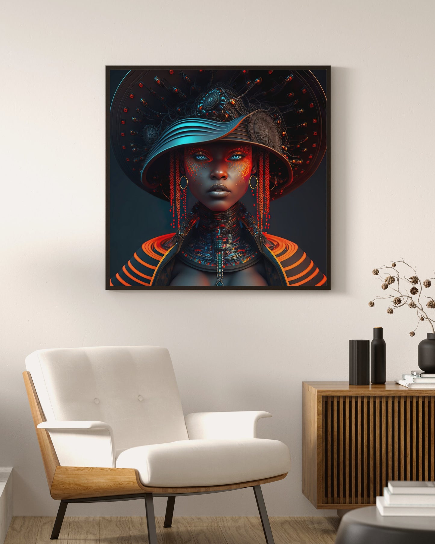 Futuristic Blue eyed statement -  Hat Futurism Series - Afro Futurism - Ai Art - Digital Download - Futuristic Art - Fashion Art - Owndigiart