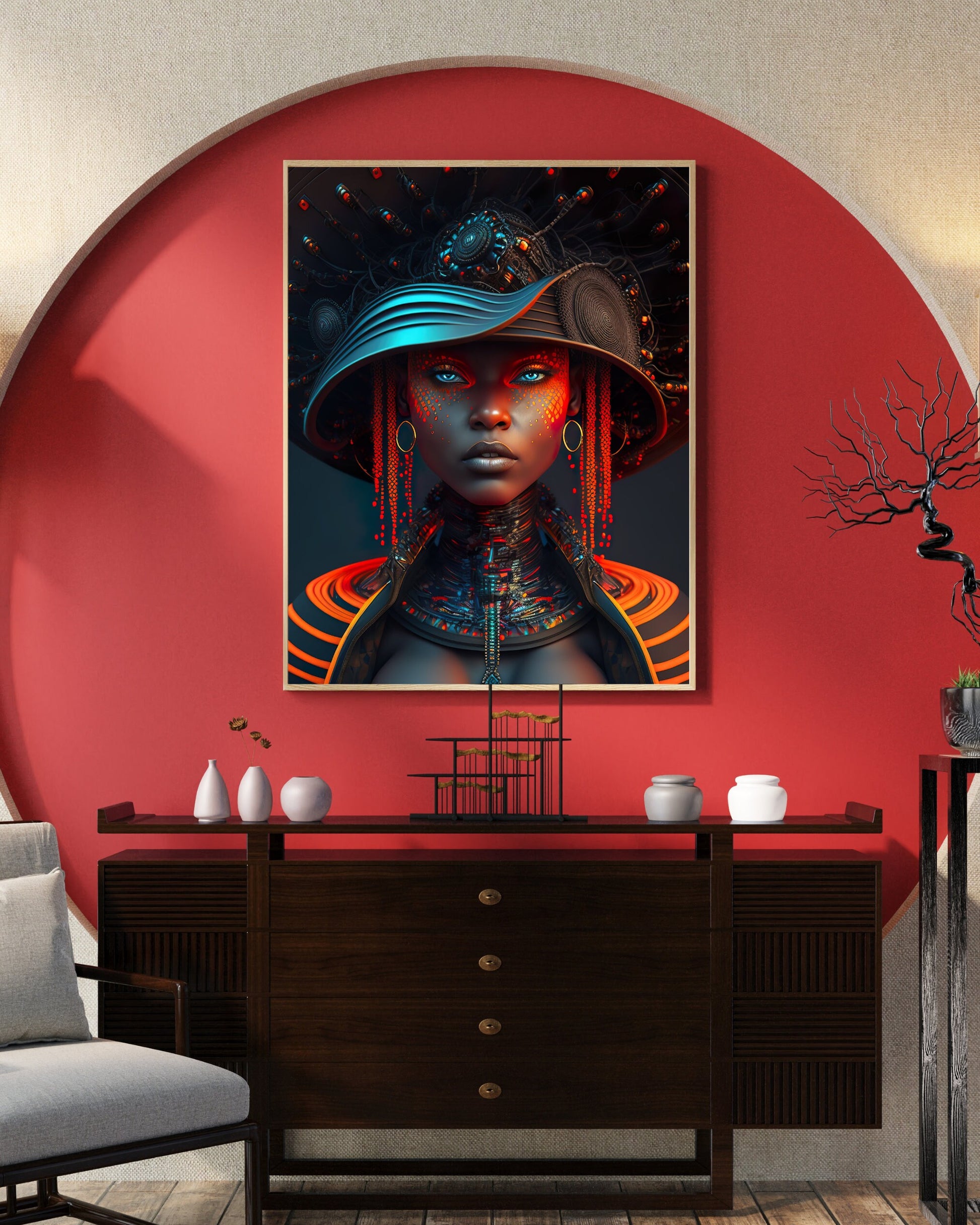 Futuristic Blue eyed statement -  Hat Futurism Series - Afro Futurism - Ai Art - Digital Download - Futuristic Art - Fashion Art - Owndigiart