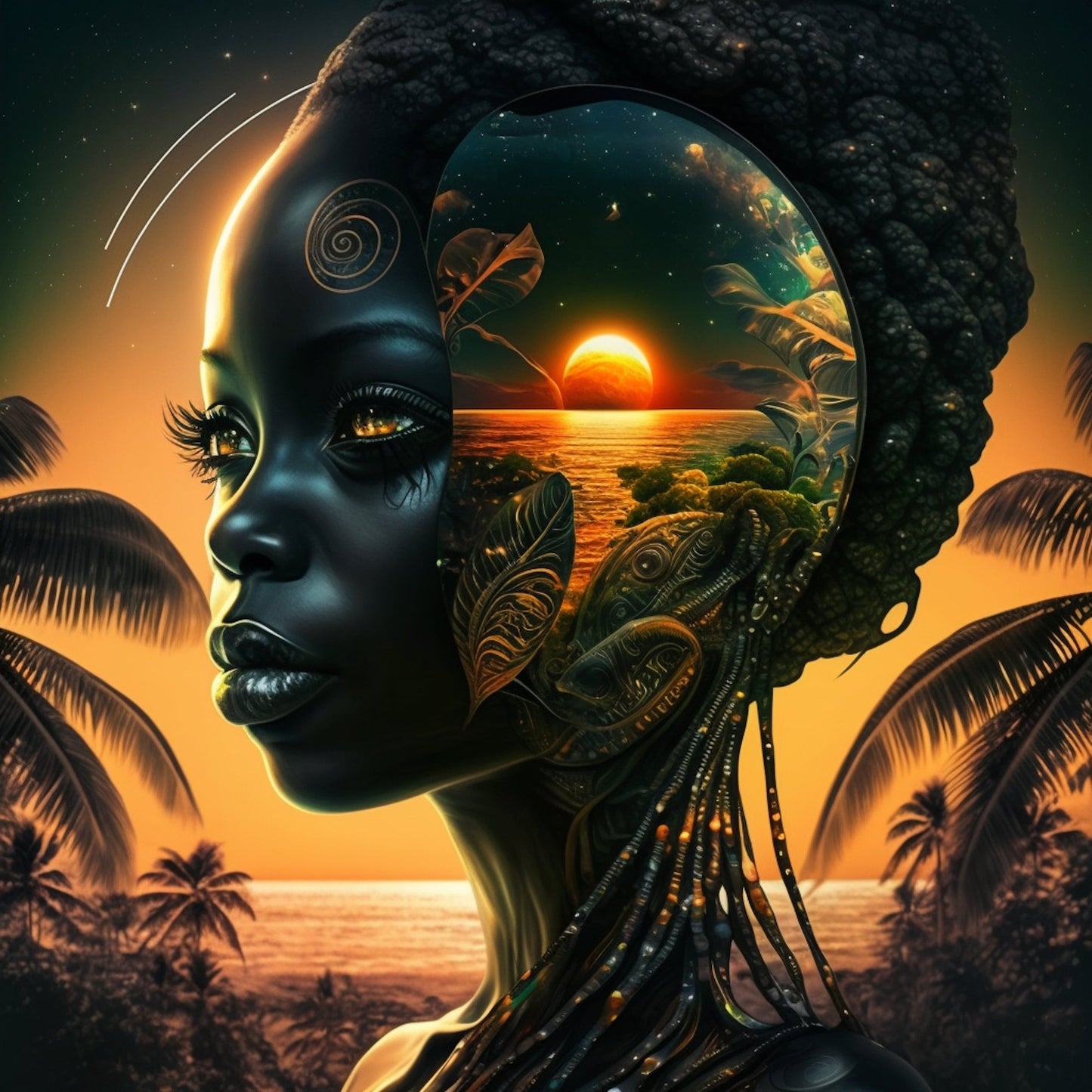 Tropical Paradise Within - Digital Download - Futuristic Art - Ai Art - Fantasy Art - Wall Art - Afro Art - Owndigiart