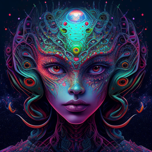 Psychedelic Purple Alien Women Portrait - Ai Art - digital download - Alien art - Colourful - Wall Art