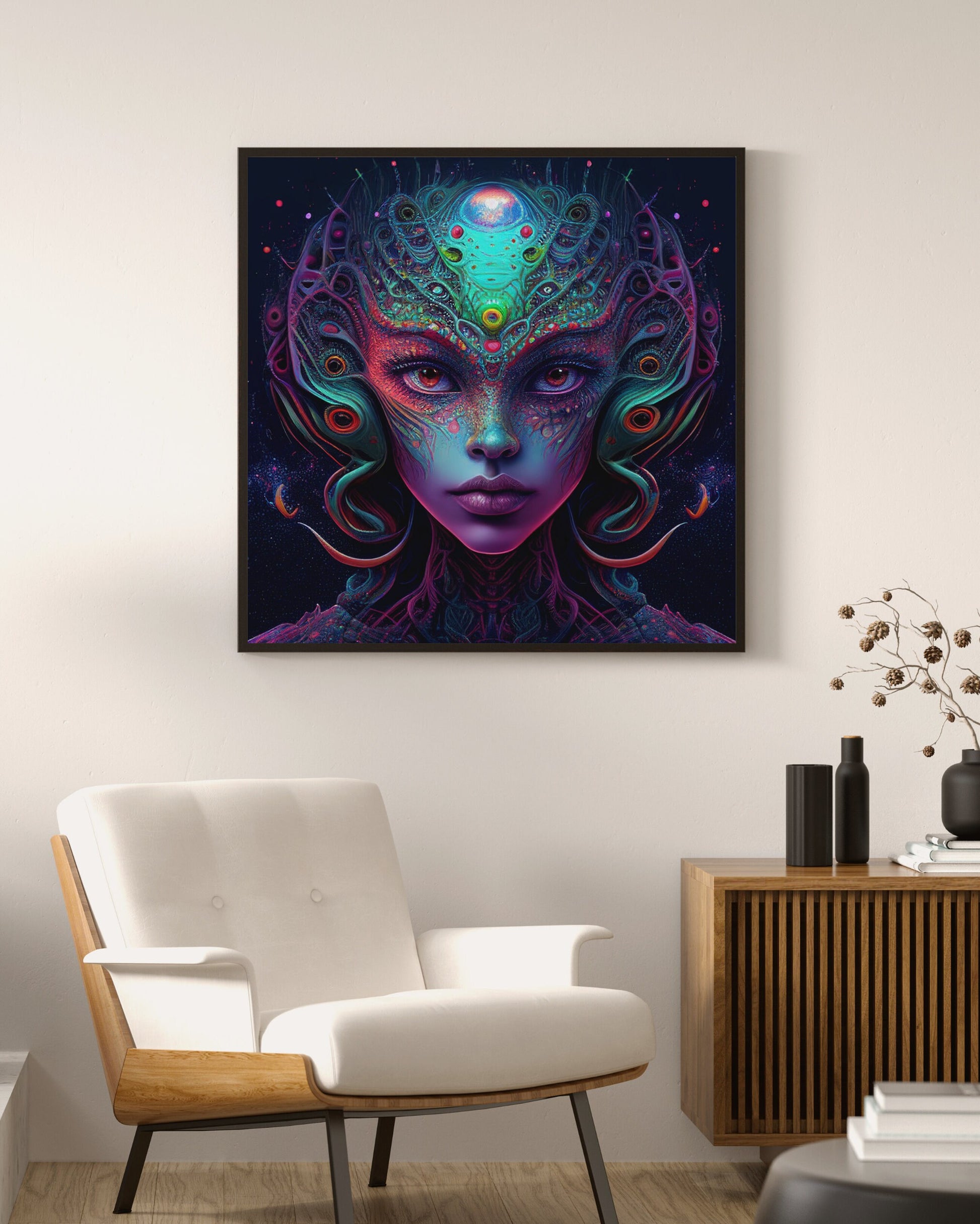 Psychedelic Purple Alien Women Portrait - Ai Art - digital download - Alien art - Colourful - Wall Art - Owndigiart