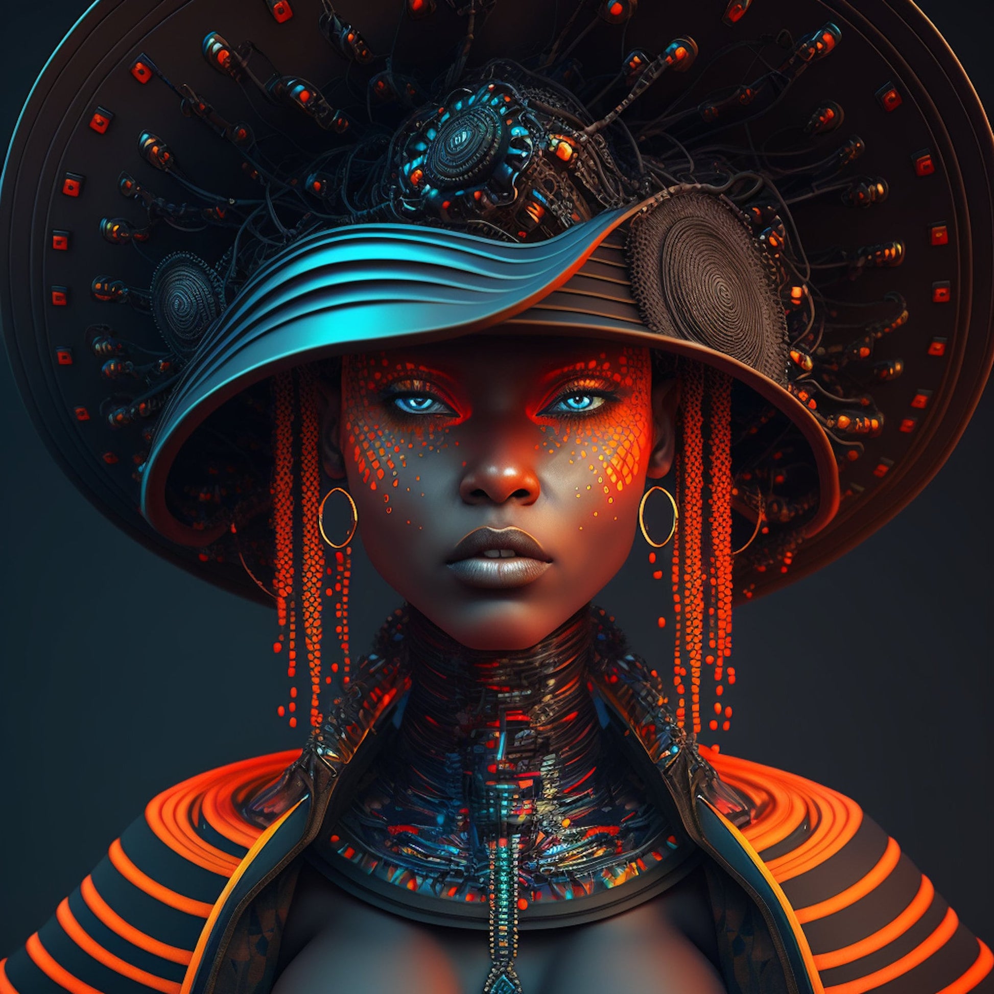 Futuristic Blue eyed statement -  Hat Futurism Series - Afro Futurism - Ai Art - Digital Download - Futuristic Art - Fashion Art - Owndigiart