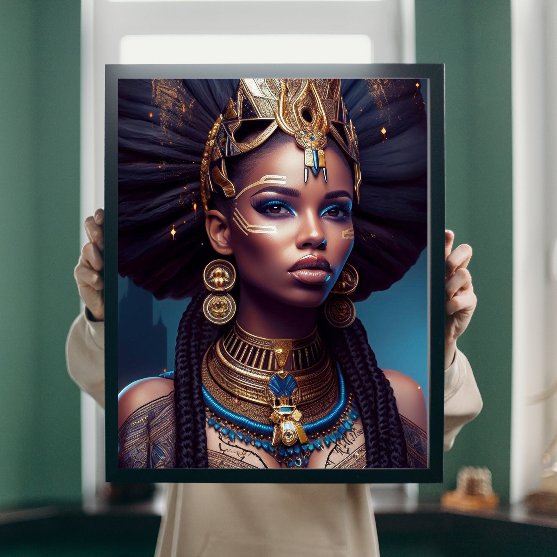 Digital Download of Egyptian Goddess with Jewels - Printable Wall Art - Ai Art - Afro art - Instant Download - Afro-Optic Expressions - - Owndigiart