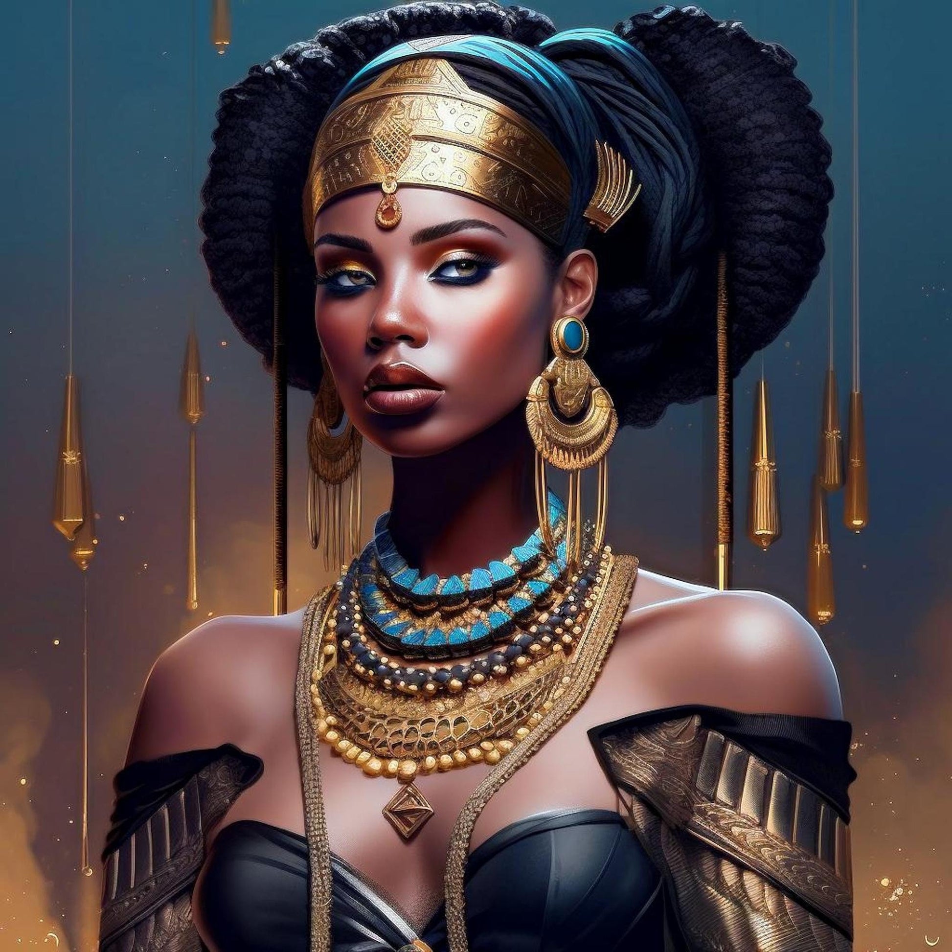 Egyptian Goddess 02 with Jewels Printable Wall Art - Instant download - Ai Art - Afro Art - Owndigiart