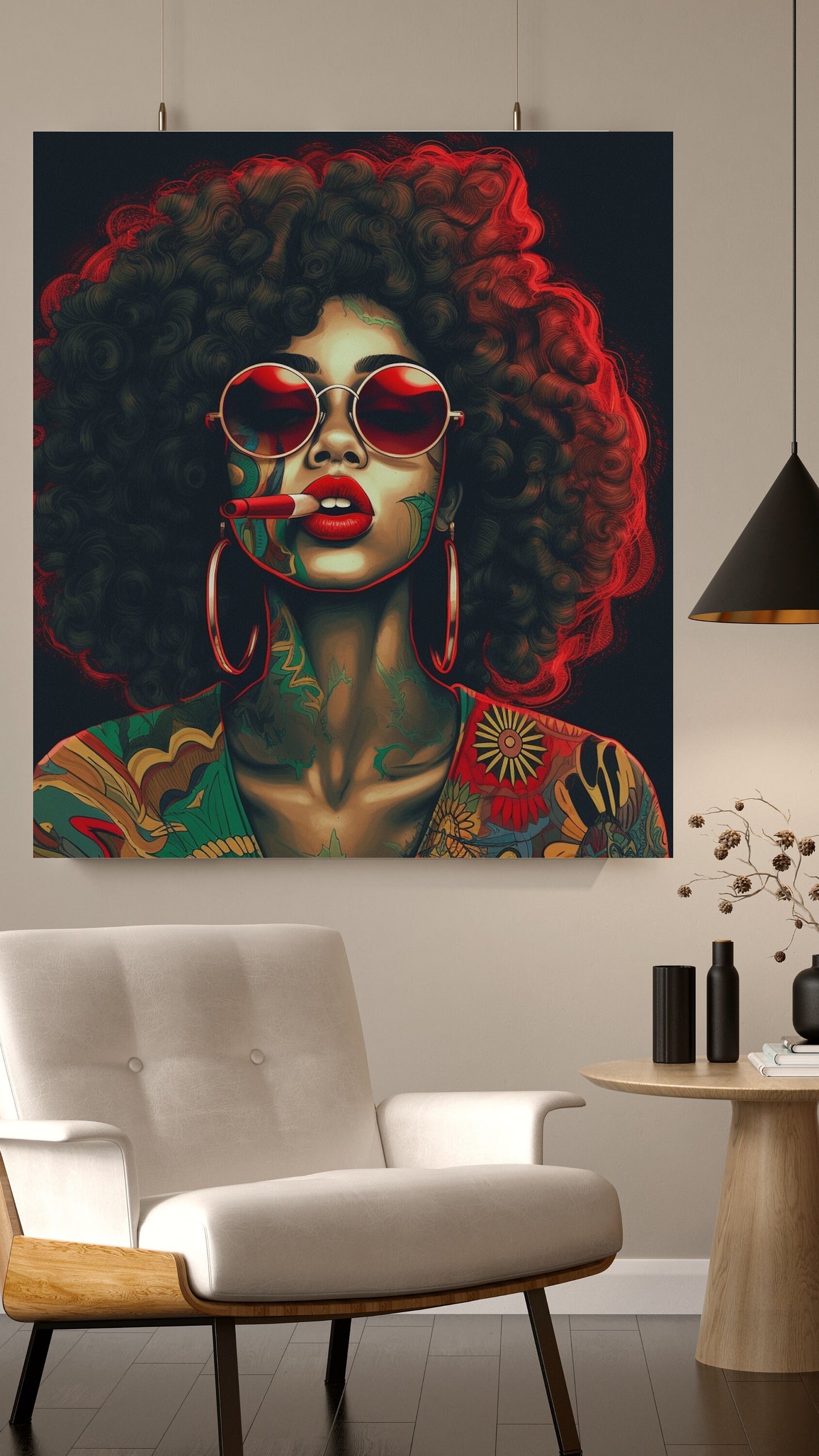 Trippy Red AI Art Download - Black Empowerment Portraits - Instant Wall Art Poster - Owndigiart