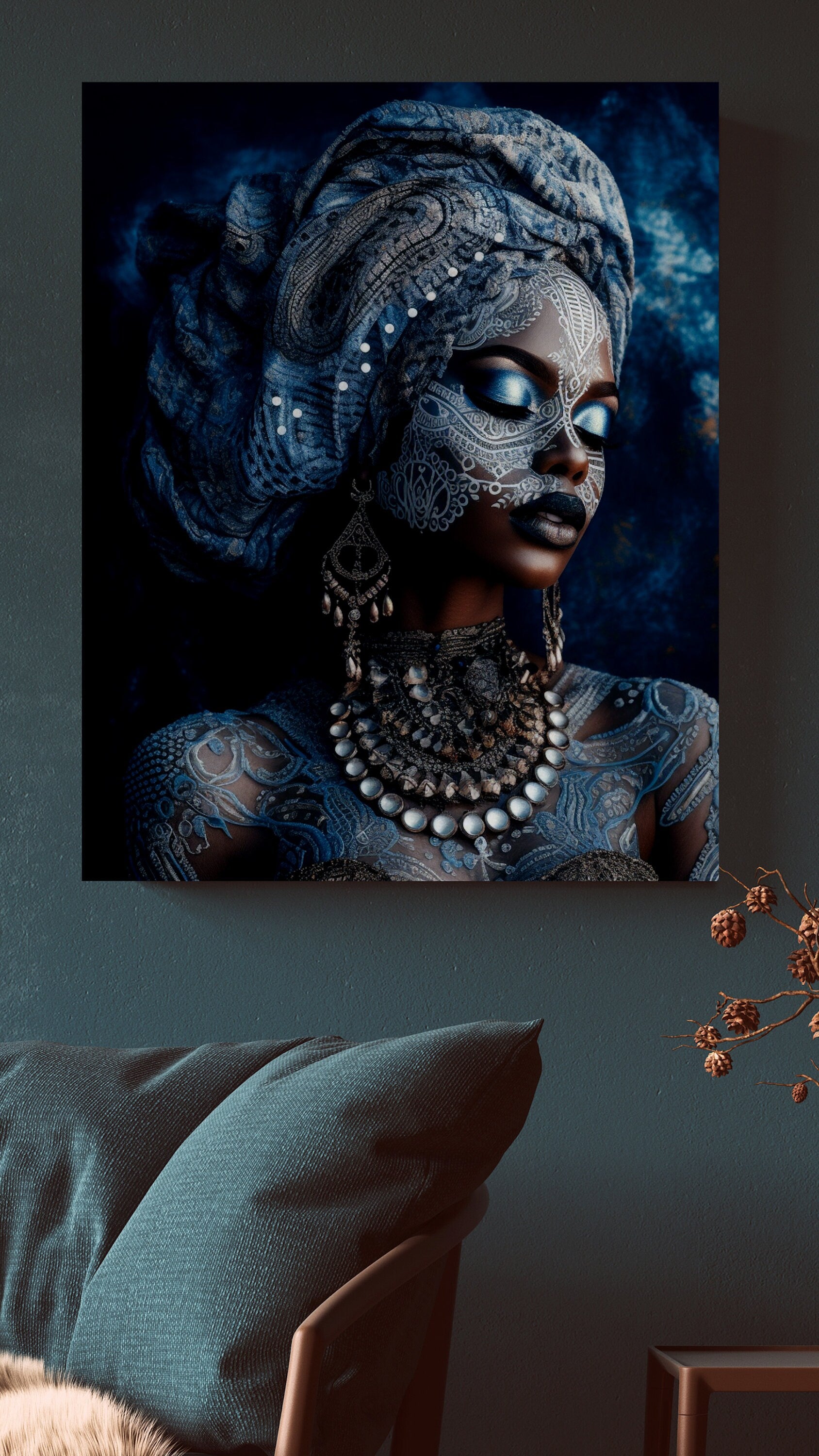 Blue Lace Woman 01- Unique Digital Art  for Enchanting and Dreamy wall art - Instant Download - Ai Art - Digital download - Owndigiart