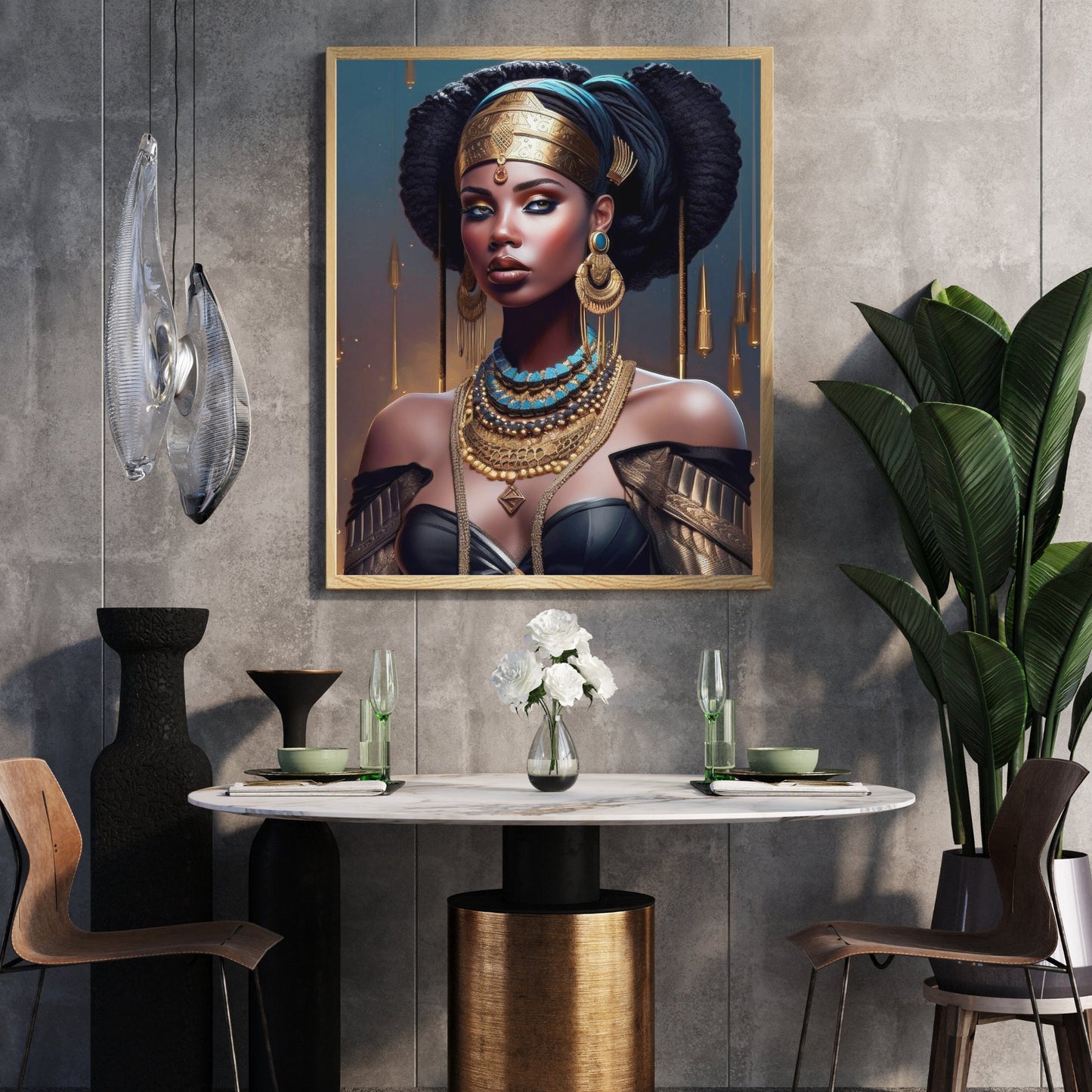 Egyptian Goddess 02 with Jewels Printable Wall Art - Instant download - Ai Art - Afro Art - Owndigiart