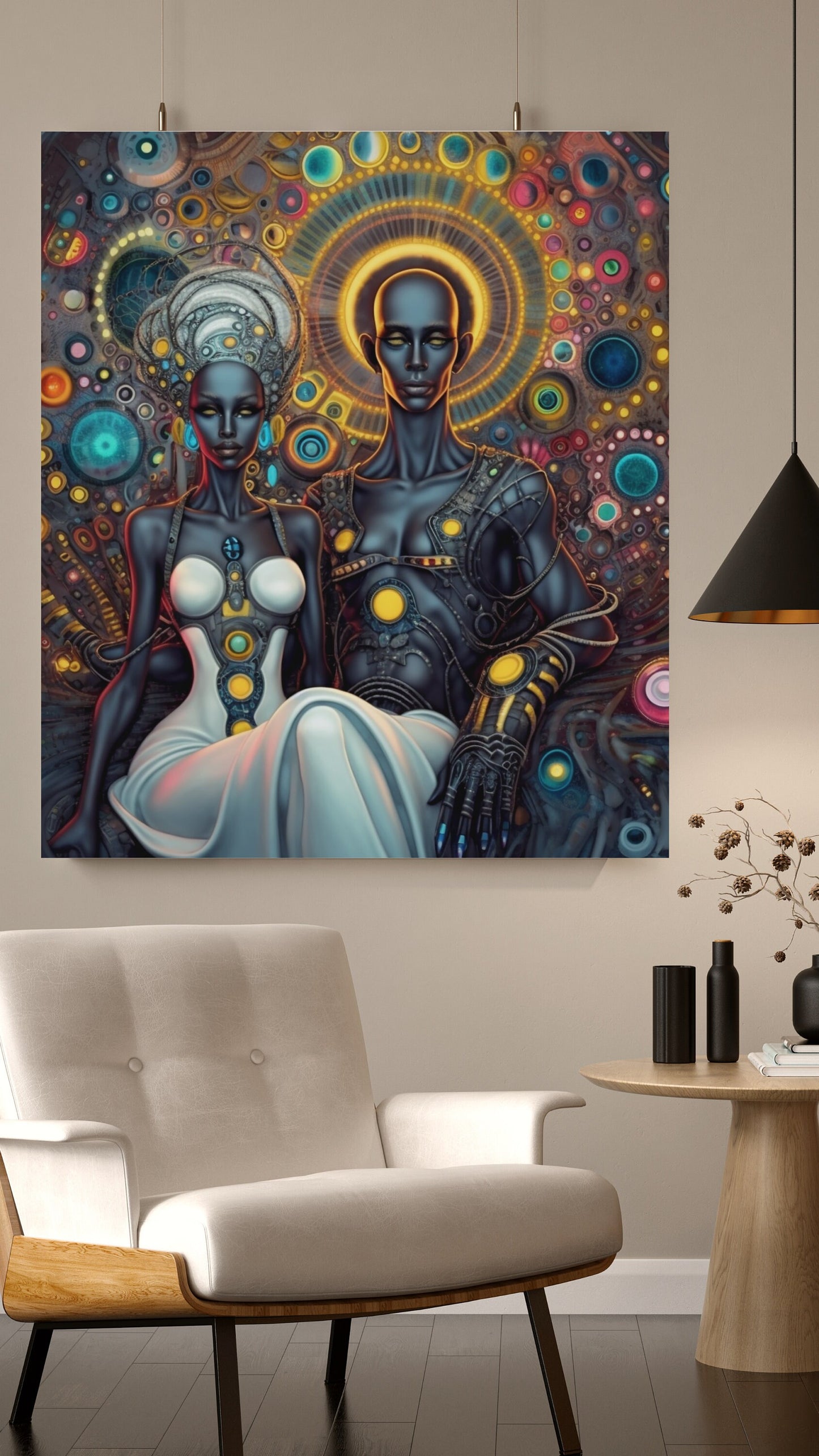 Out of This World! - Cyborg Love in Space-  Digital Download - Wall Art - Ai Art - Instant Download - Sci fi Art - Owndigiart