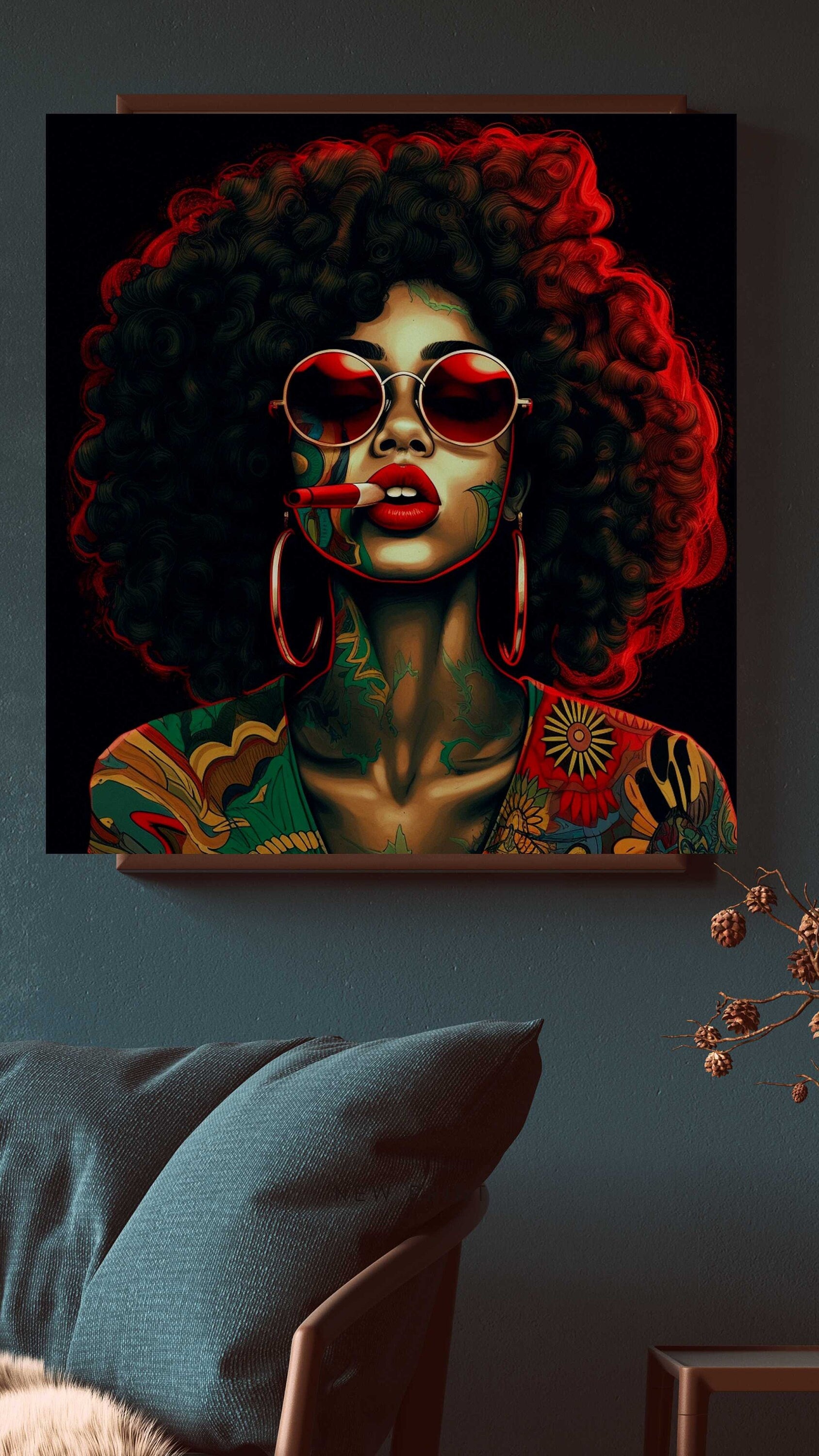 Trippy Red AI Art Download - Black Empowerment Portraits - Instant Wall Art Poster - Owndigiart