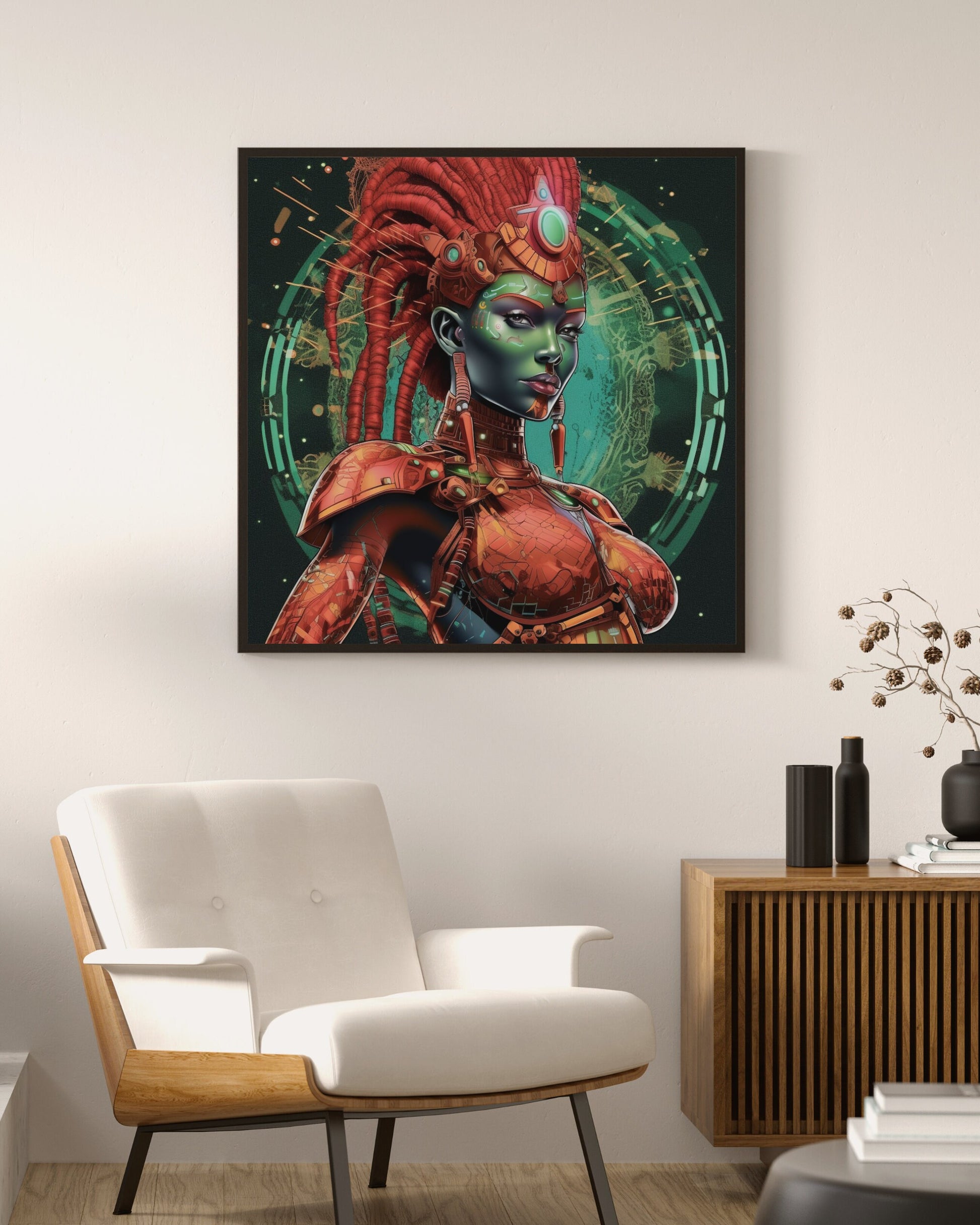 Digital Download Green Cosmic Goddess Game Art - Printable Wall Decor -Tech Art - Fantasy Art - Ai Art - Instant Download - Owndigiart