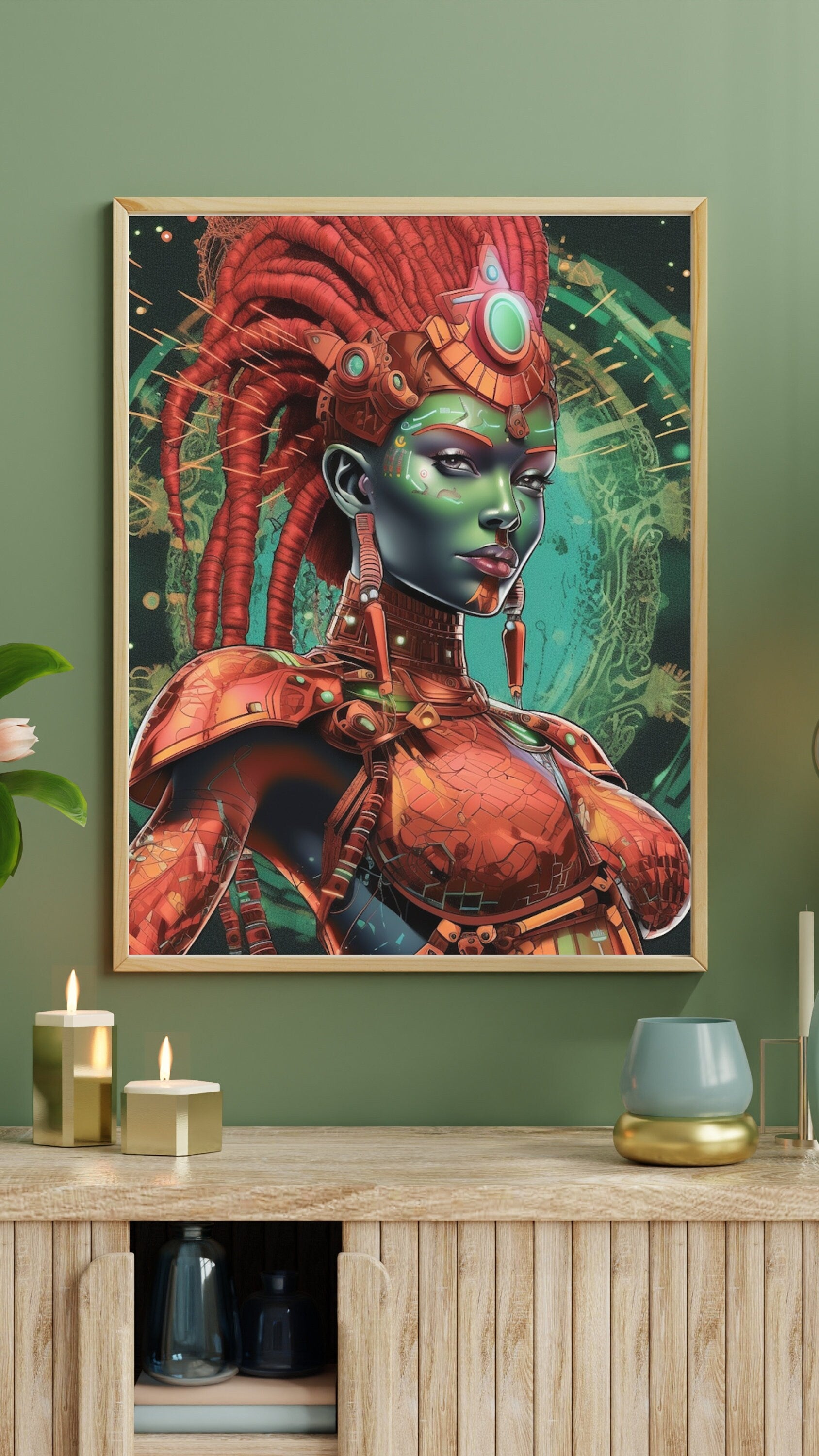 Digital Download Green Cosmic Goddess Game Art - Printable Wall Decor -Tech Art - Fantasy Art - Ai Art - Instant Download - Owndigiart