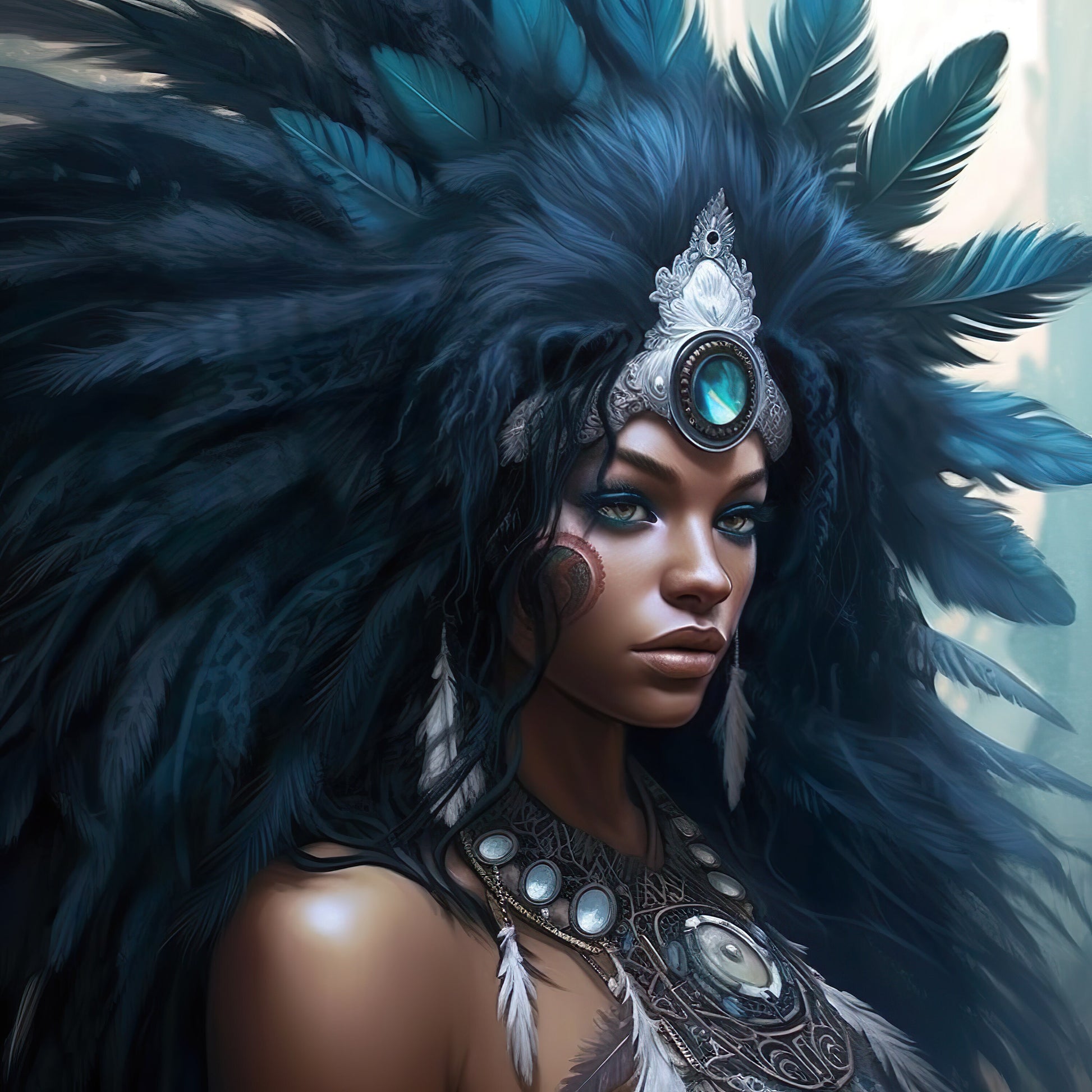 Digital Download: Beautiful Women with Feather Headdress 01 - Instant –  Owndigiart