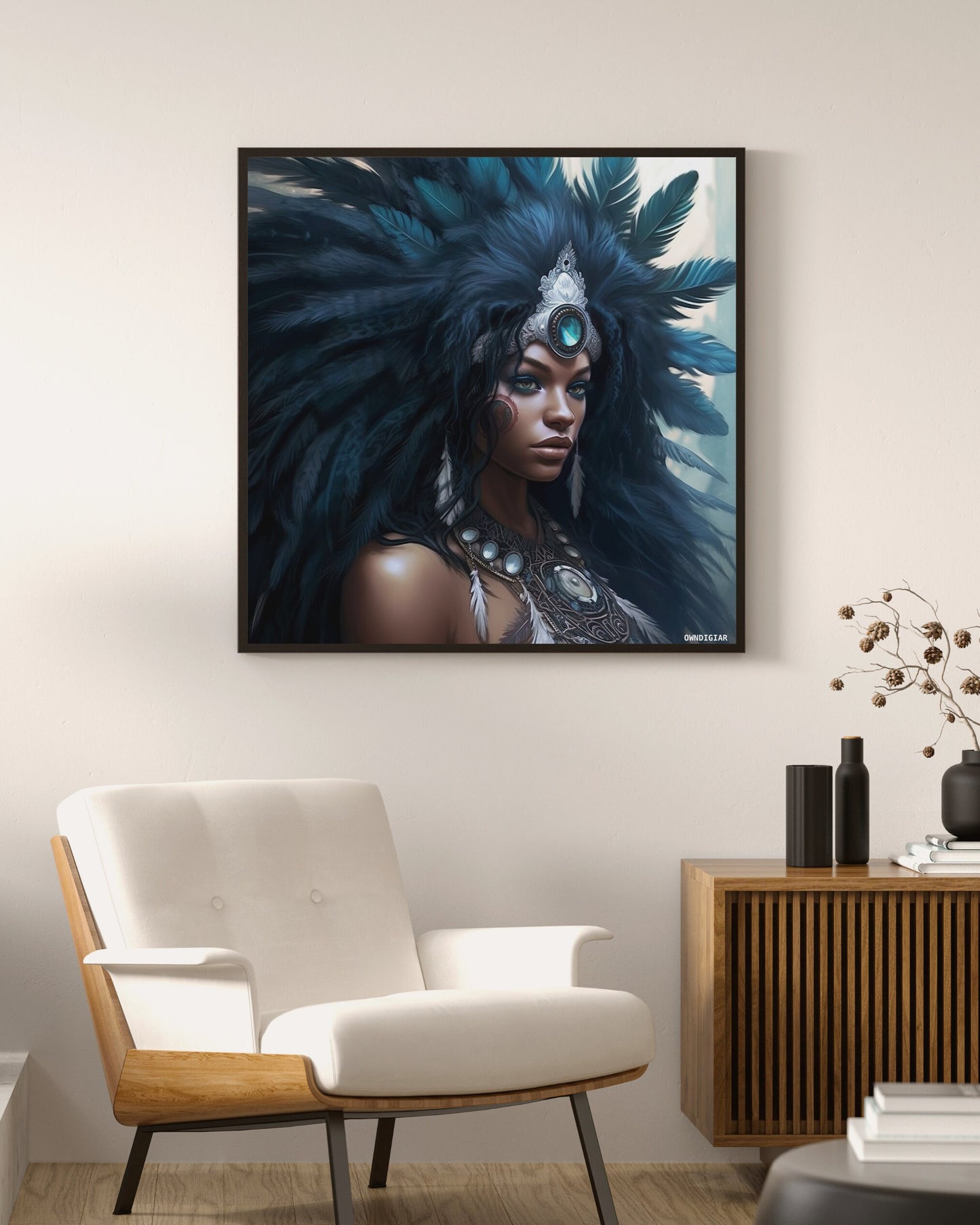 Beautiful Women with Feather Headdress 01 - Instant Printable Art - Owndigiart