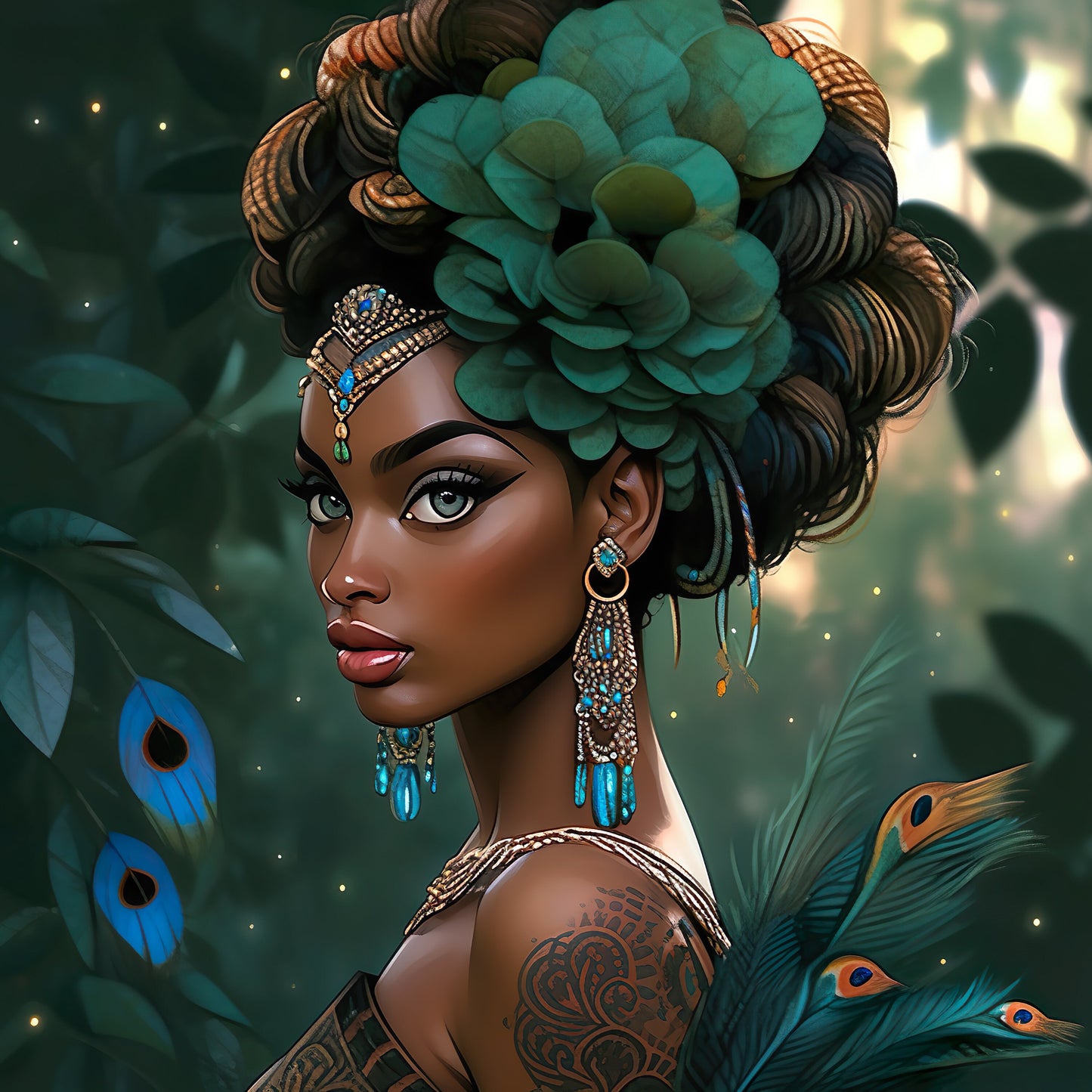 Digital Download: Beautiful Peacock Afro Inspired Women 02 - Owndigiart