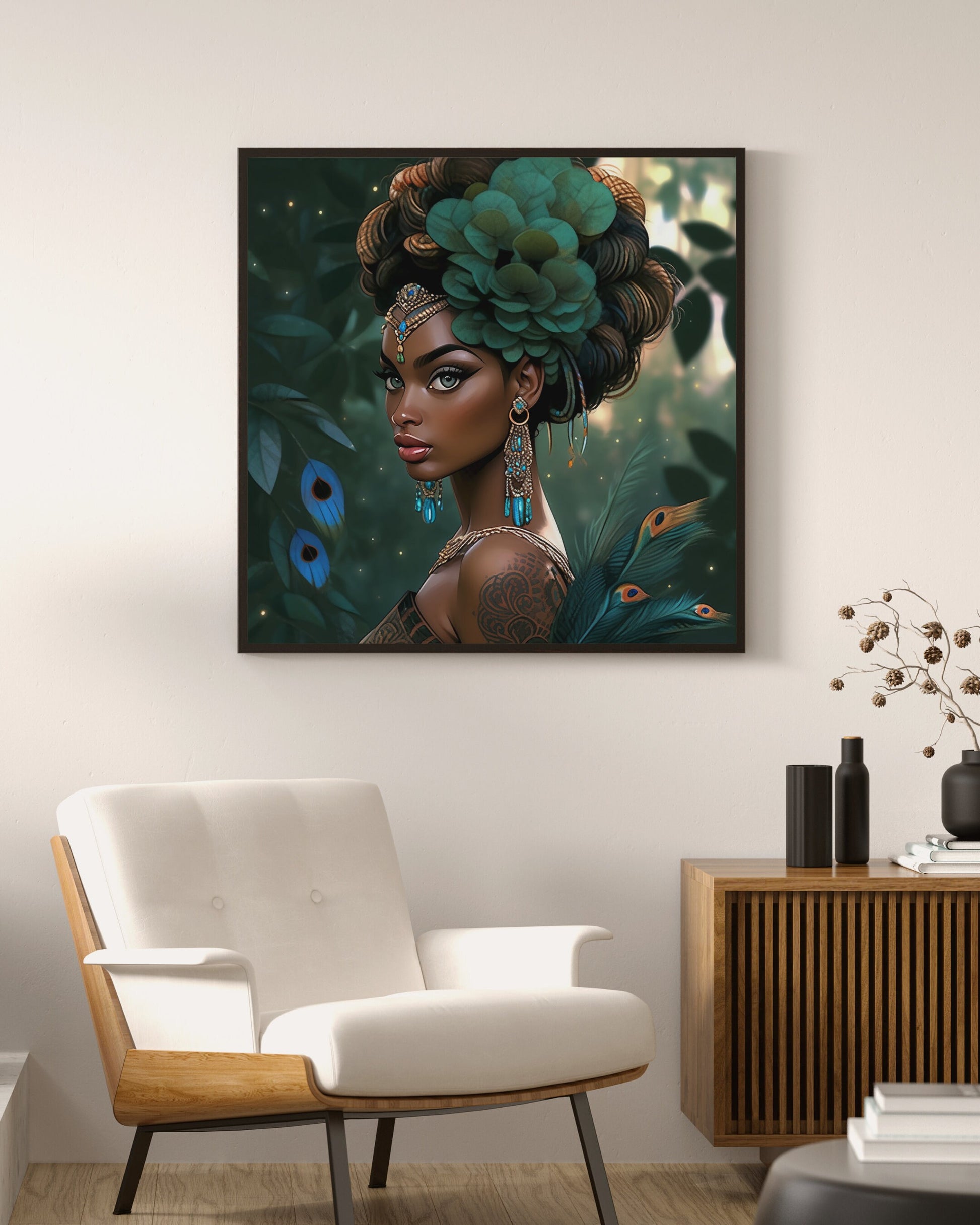 Digital Download: Beautiful Peacock Afro Inspired Women 02 - Owndigiart