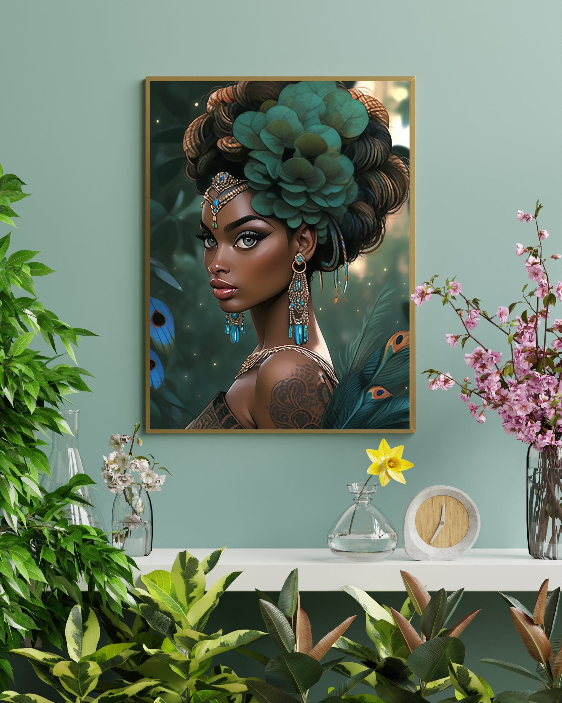 Digital Download: Beautiful Peacock Afro Inspired Women 02 - Owndigiart