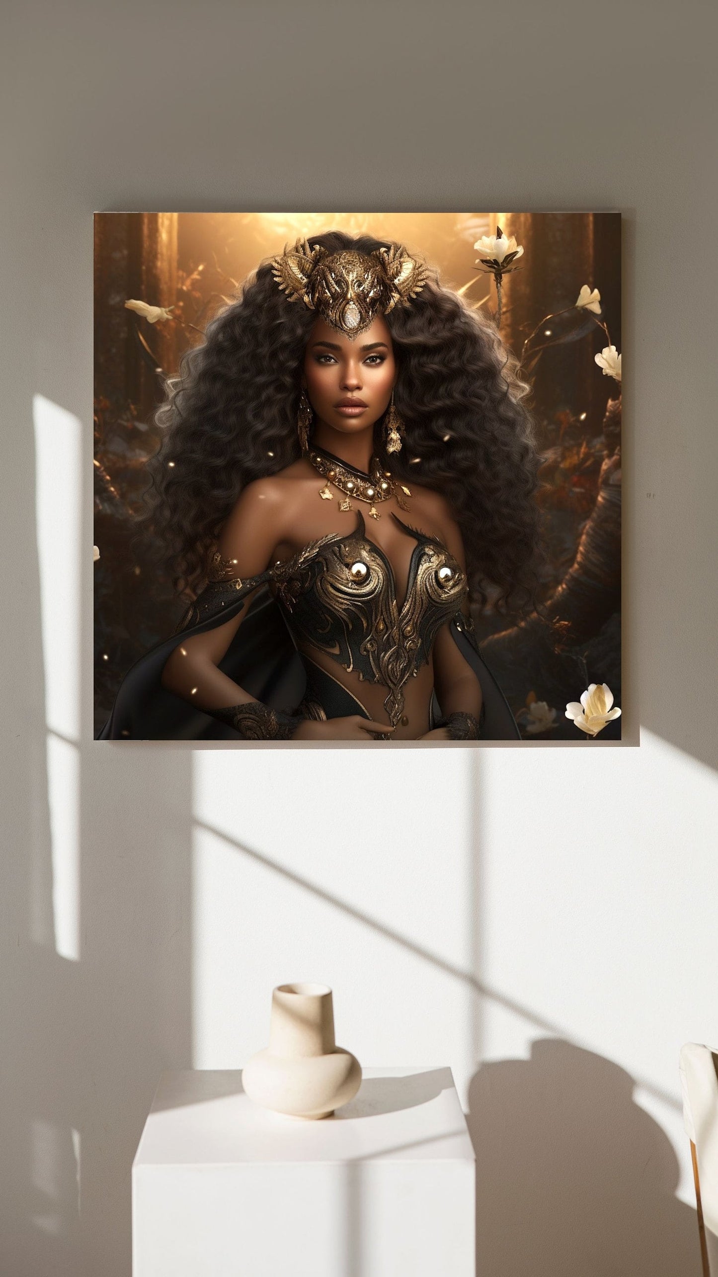 Digital Download - Beautiful Black Goddess  - Ethereal Wall Art - Black Art - Fantasy Art - Ai Art - Instant Download - Owndigiart