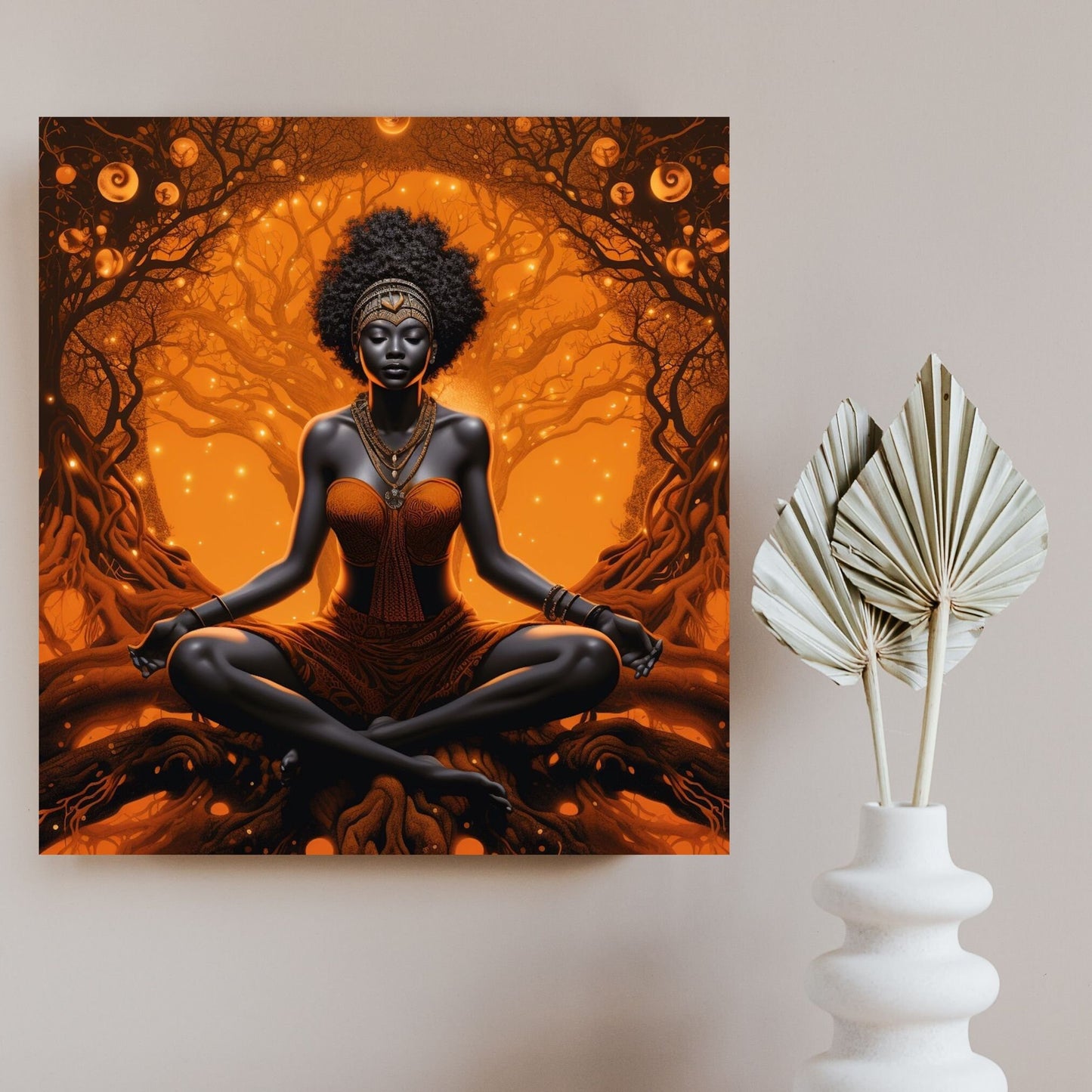 Meditating Under the Tree of Life - Wall Art - Meditation Art - Instant Download - Printable Art - Ai Art  - Black Art - Owndigiart