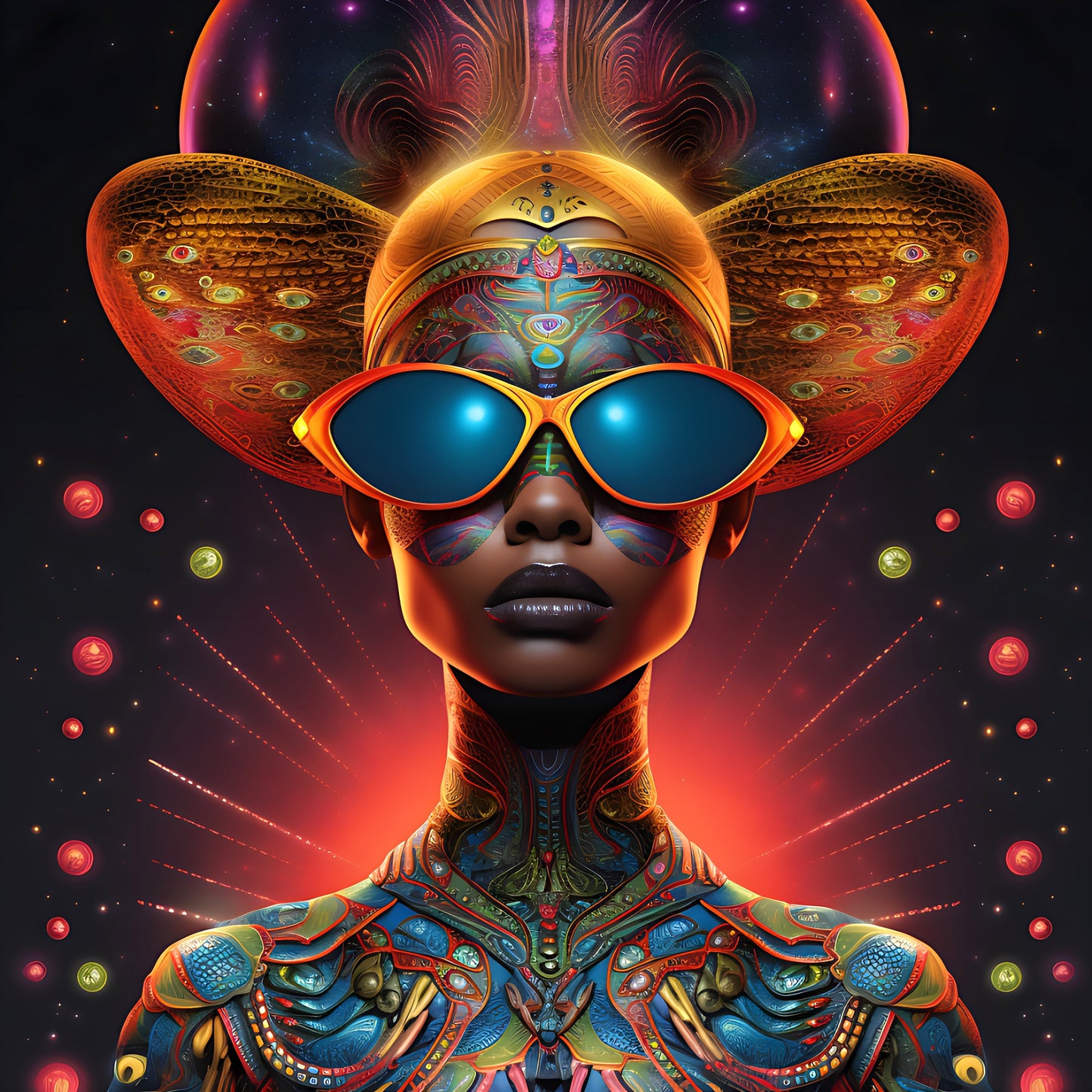 Psychedelic Female Alien with Sunglasses Digital Download - Perfect for T-Shirts - Alien Art - Ai Art - Instant Download - Wall art - Owndigiart