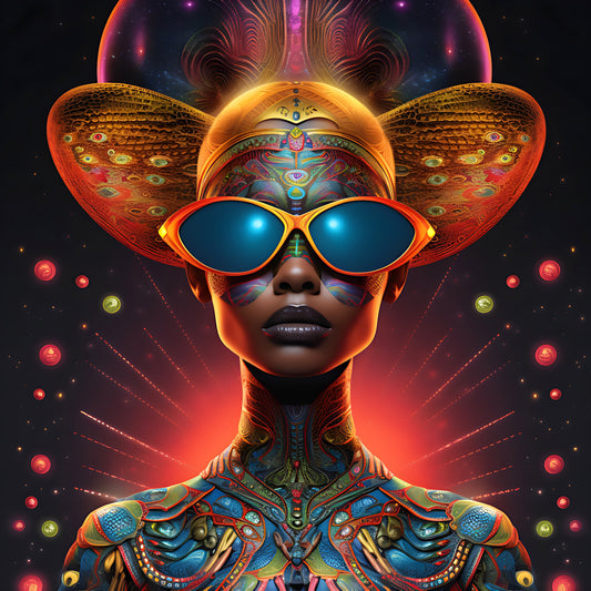 Psychedelic Female Alien with Sunglasses Digital Download - Perfect for T-Shirts - Alien Art - Ai Art - Instant Download - Wall art - Owndigiart