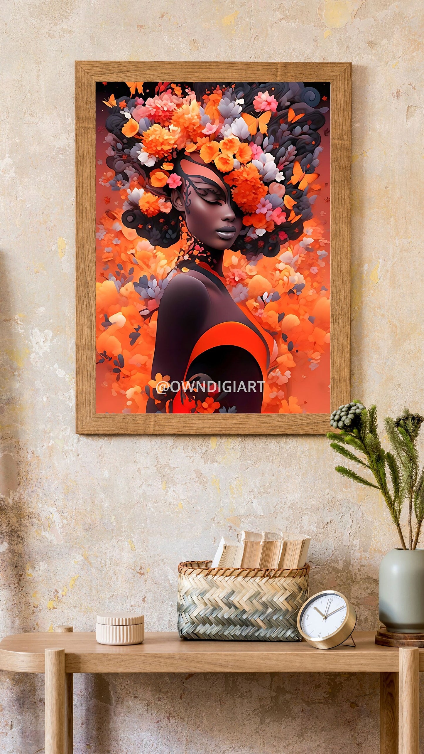 Floral Woman - Modern Wall Decor -  Wall Art - Instant Download - Ai art - Black Art - Floral - Digital Download - Owndigiart