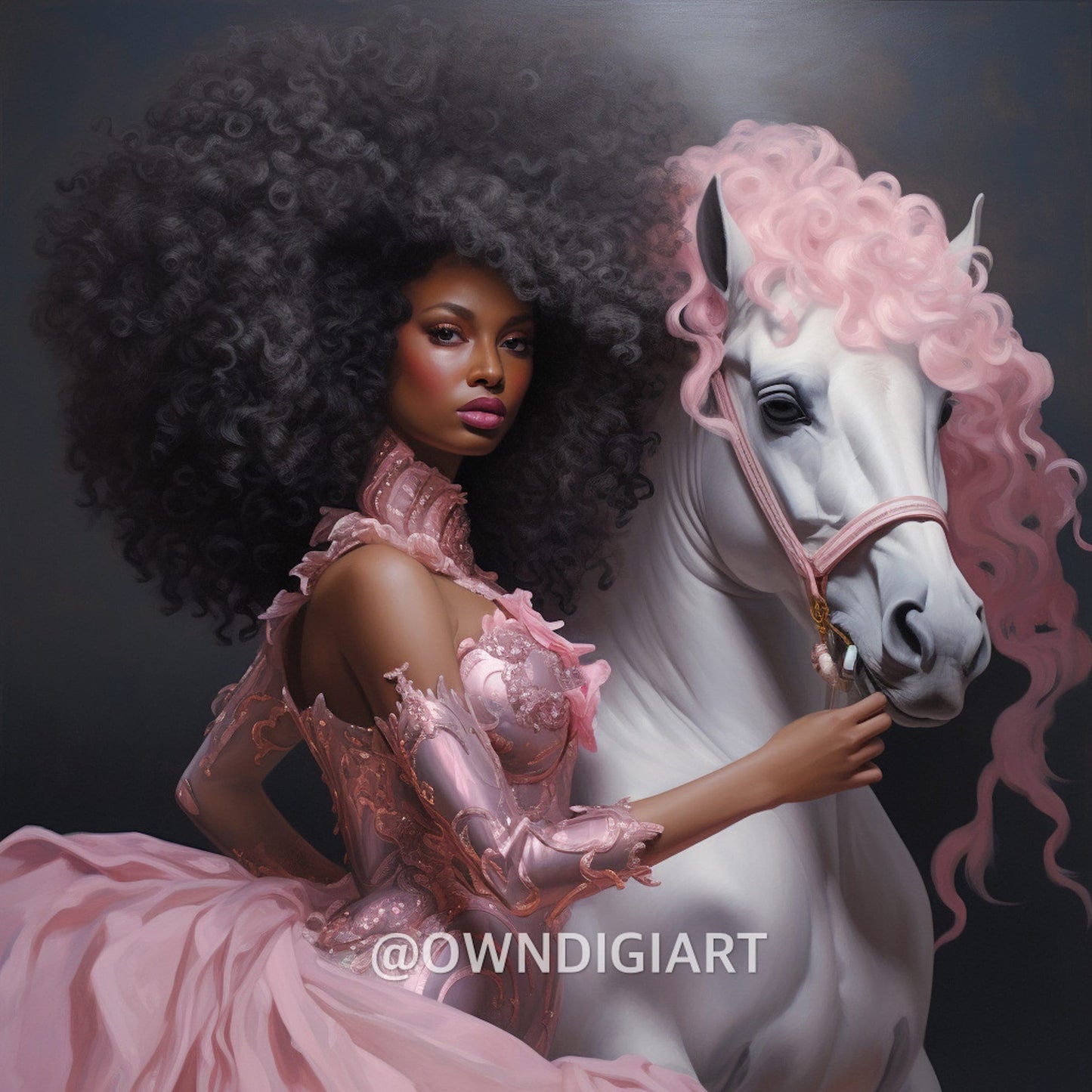 Divine Goddess with White and Pink Mane Horse 02- AI Art Digital Download - Wall Art - Instant download - Gift Ideas - Owndigiart