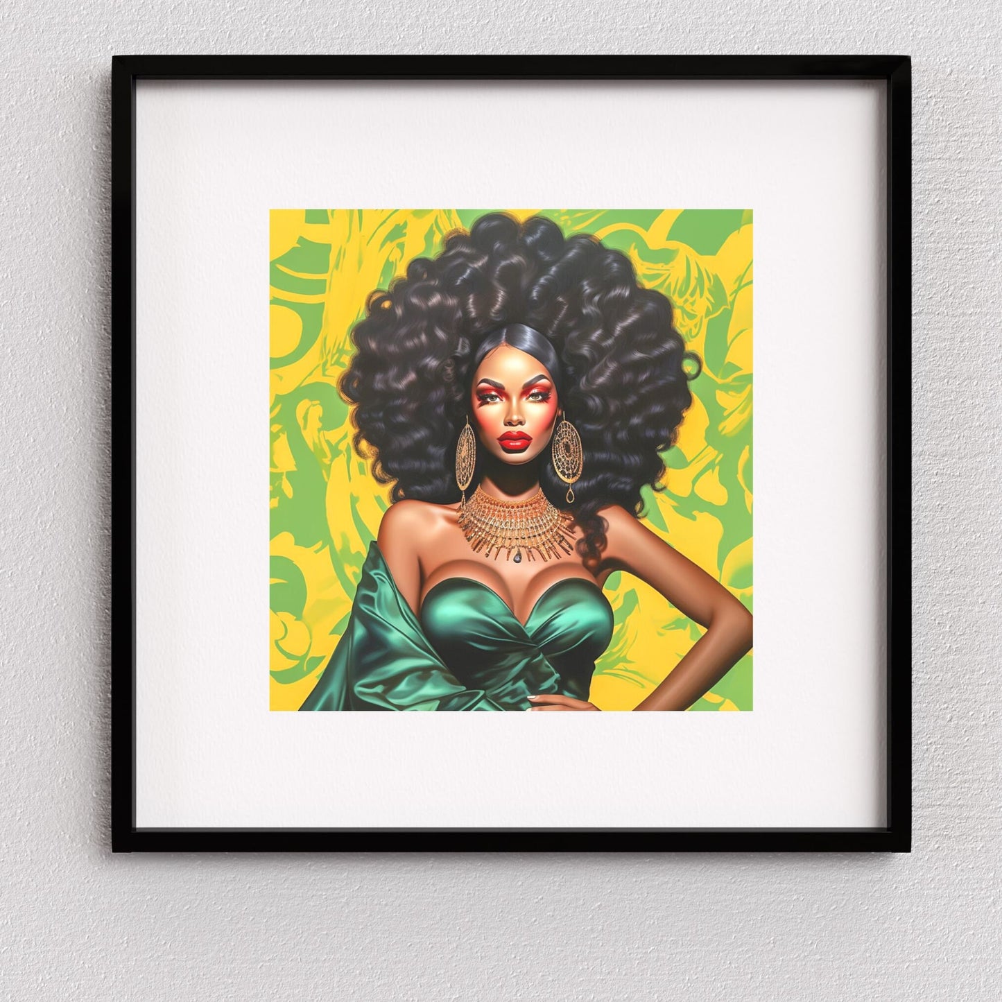 The Green Dress - Digital Download - Wall Art - Black Art - Ai Art - Gift Ideas - Afro Art - Owndigiart