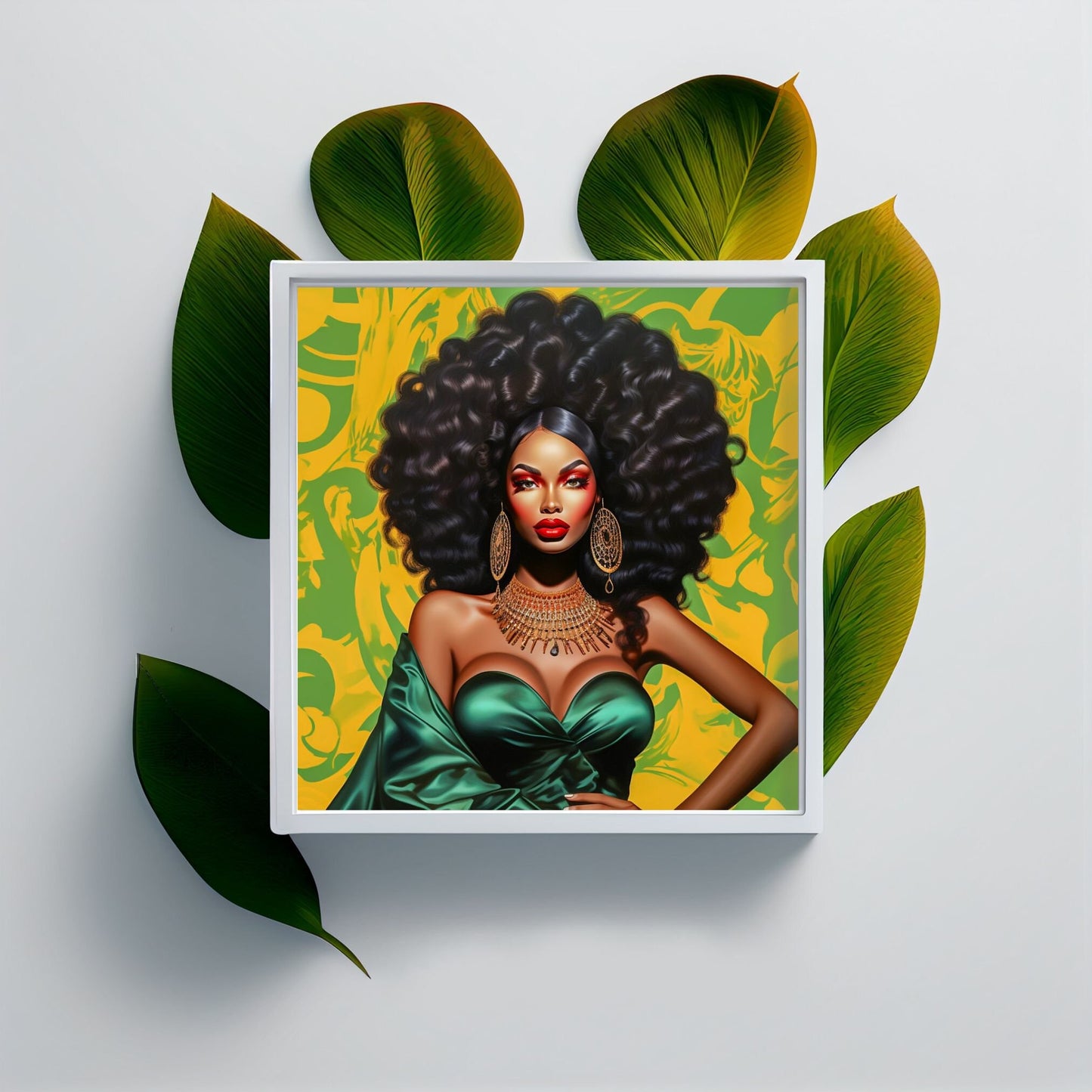 The Green Dress - Digital Download - Wall Art - Black Art - Ai Art - Gift Ideas - Afro Art - Owndigiart