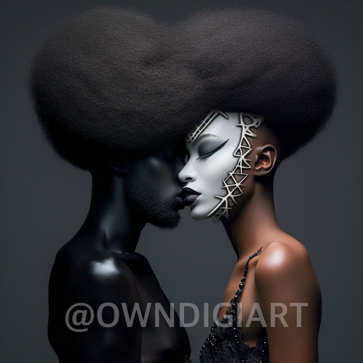 Abstract Black Man and Woman Digital Art Download - Modern Couple Illustration - Instant Download - Ai Art - Wall Art - Black Art - Owndigiart