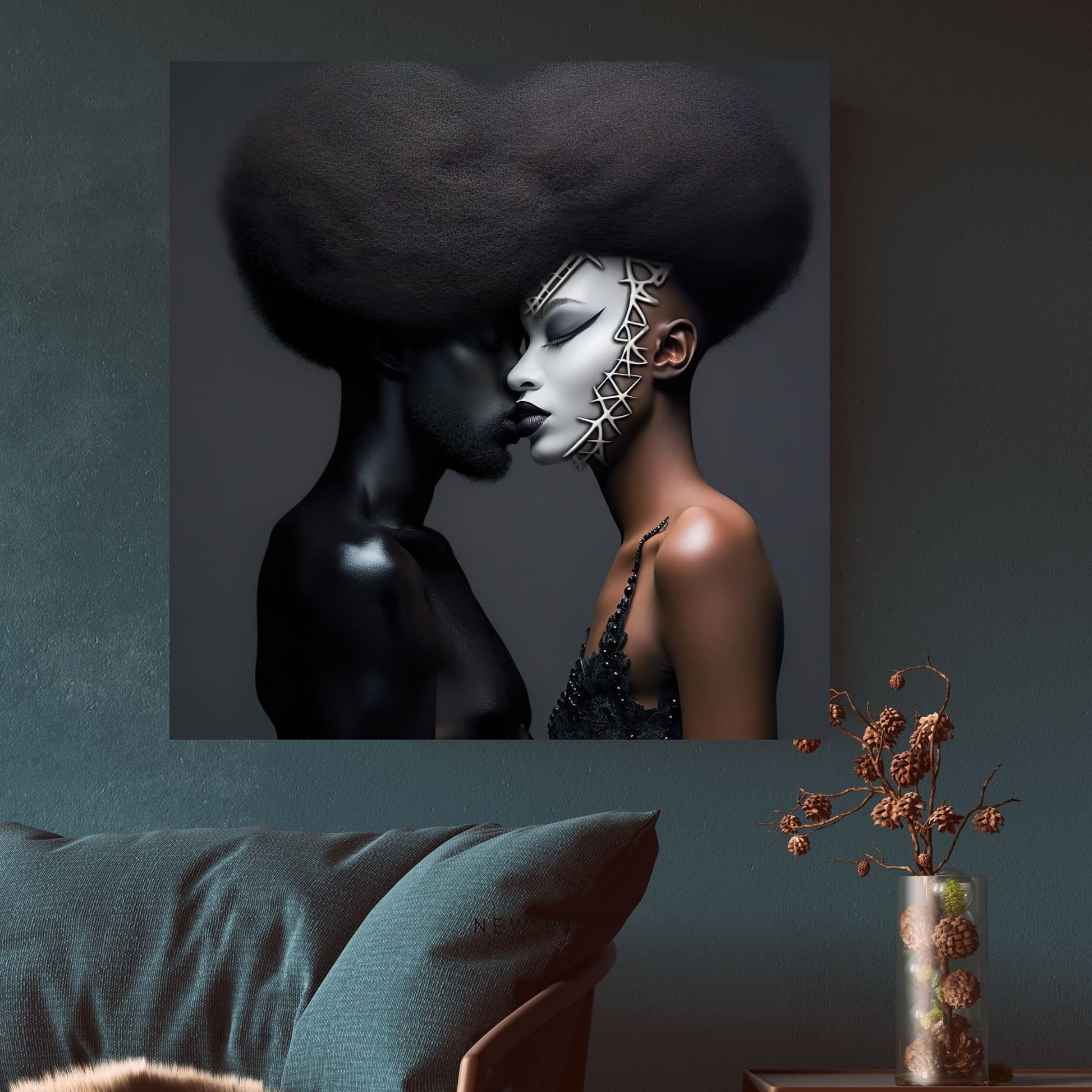 Abstract Black Man and Woman Digital Art Download - Modern Couple Illustration - Instant Download - Ai Art - Wall Art - Black Art - Owndigiart